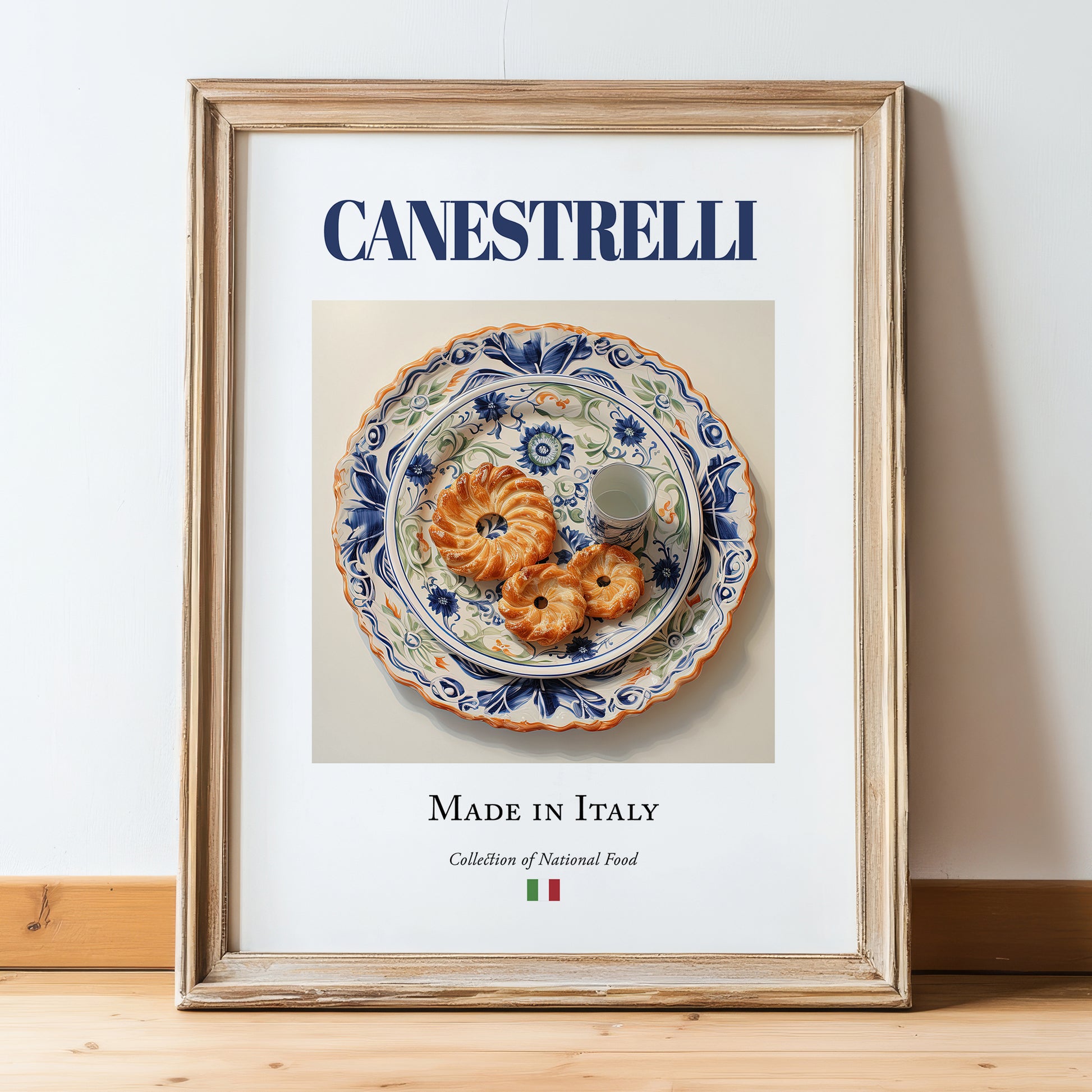 Canestrelli – Italian Dessert Dish, Tavern Painting, in wooden frame leaning on the floor