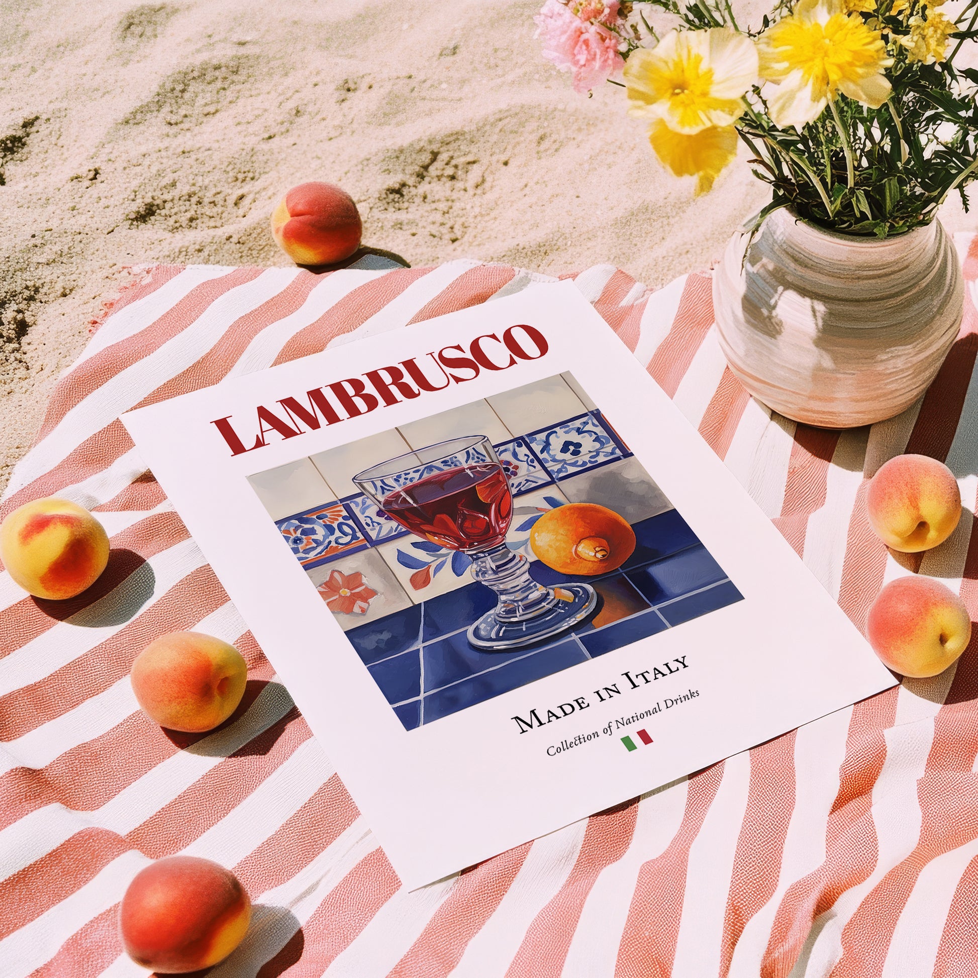 Lambrusco – Italian Sparkling Wine, Vinoteca Art, unframed on coastal sand