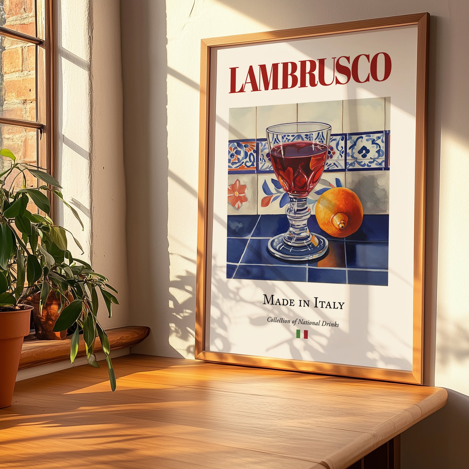 Lambrusco – Italian Sparkling Wine, Vinoteca Art, no-text version framed in wood