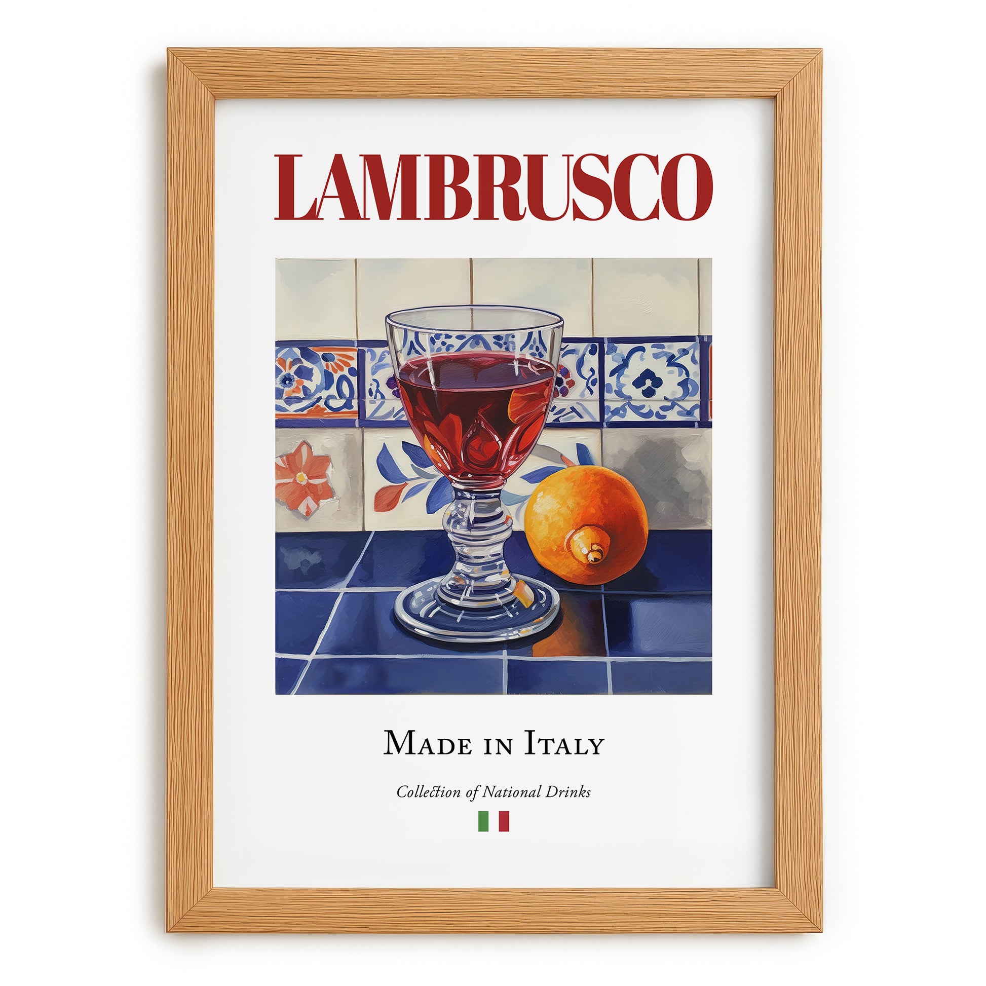 Lambrusco – Italian Sparkling Wine, Vinoteca Art, set in oak frame