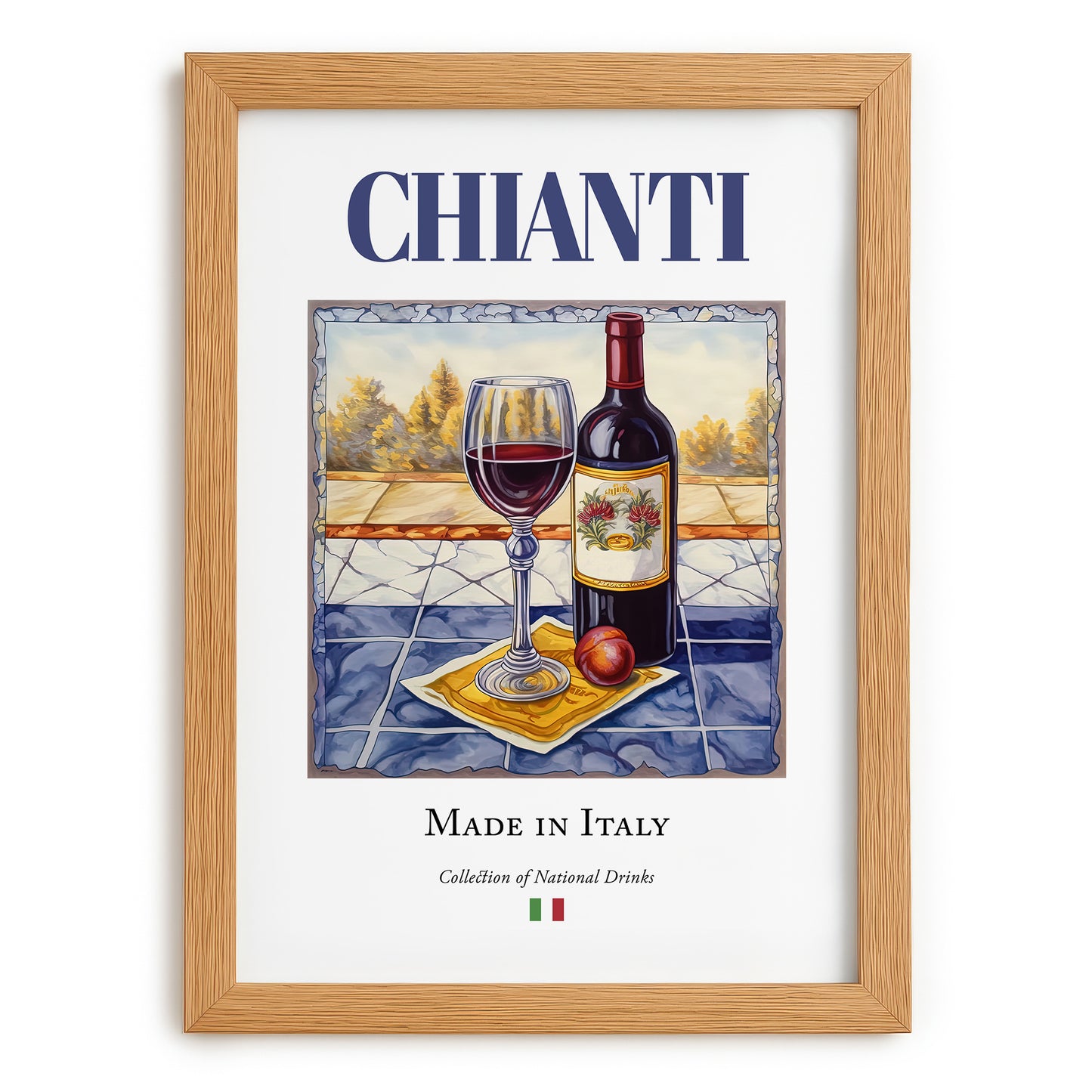Chianti – Italian Red Wine, Wine Bar Poster, set in oak frame