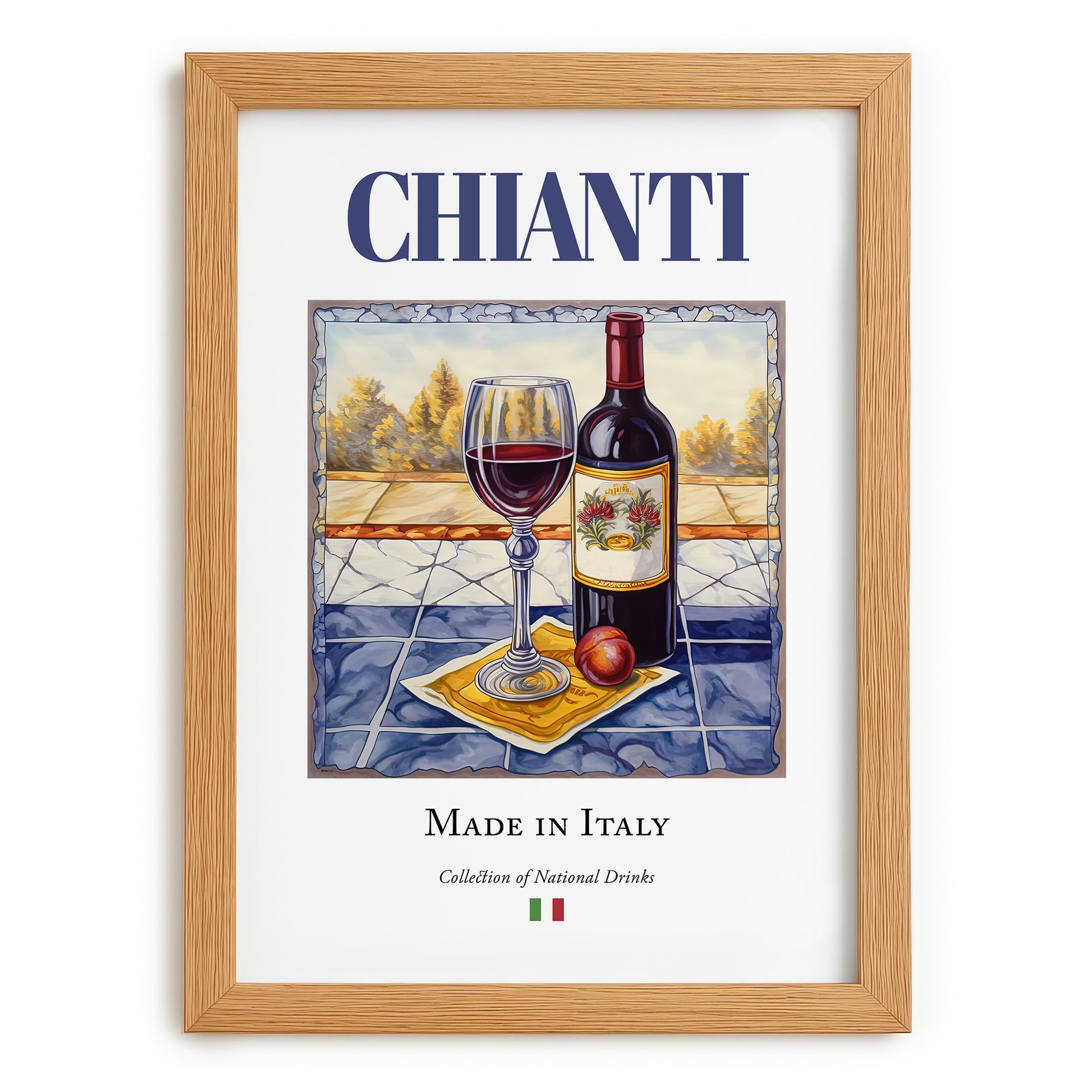 Chianti – Italian Red Wine, Wine Bar Poster, set in oak frame