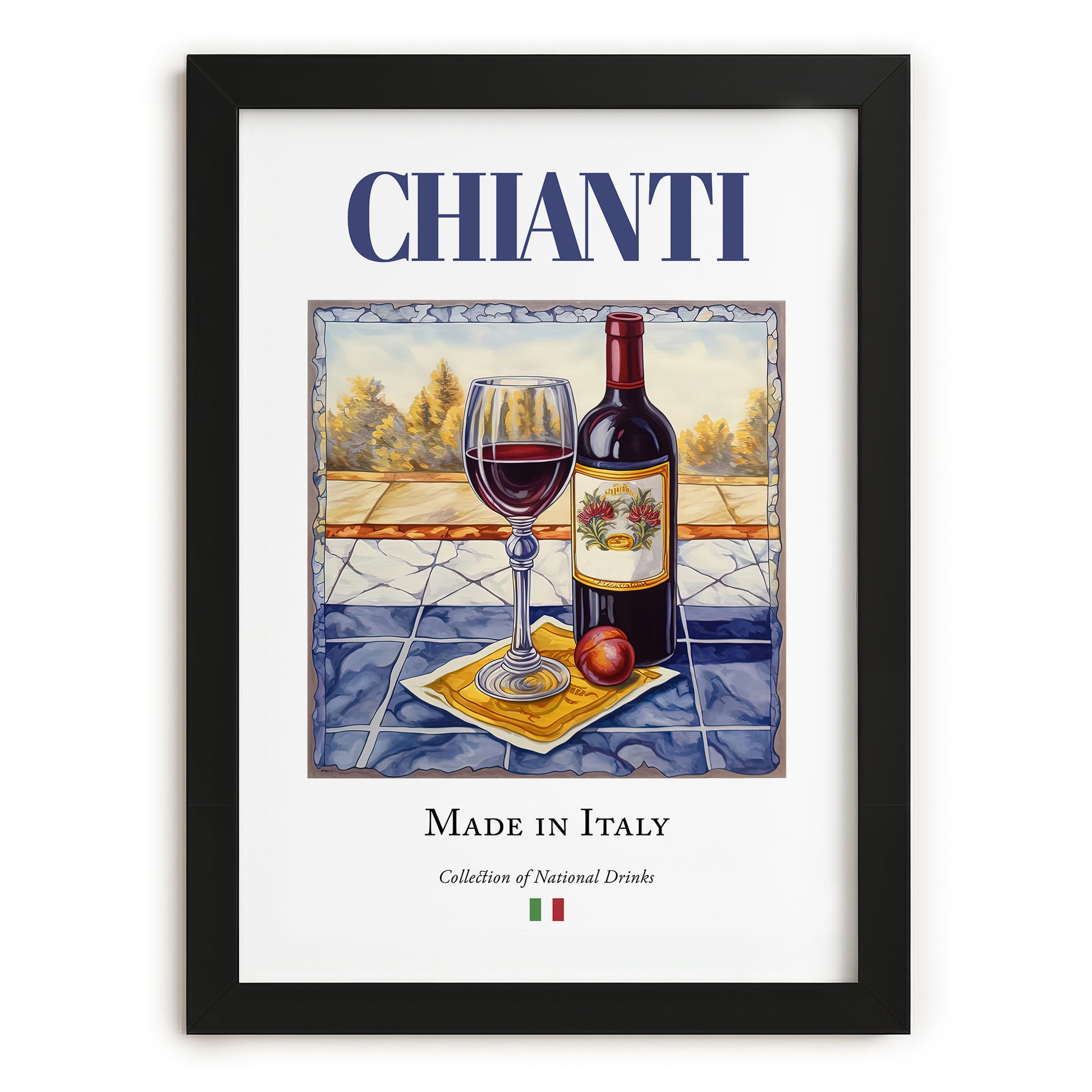 Chianti – Italian Red Wine, Wine Bar Poster, in sleek black frame