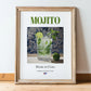 Mojito – Cuban Cocktail Drink, Rooftop Terrace Print, in wooden frame leaning on the floor