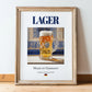 Lager – German Beer, Brauhaus Still Life, in wooden frame leaning on the floor