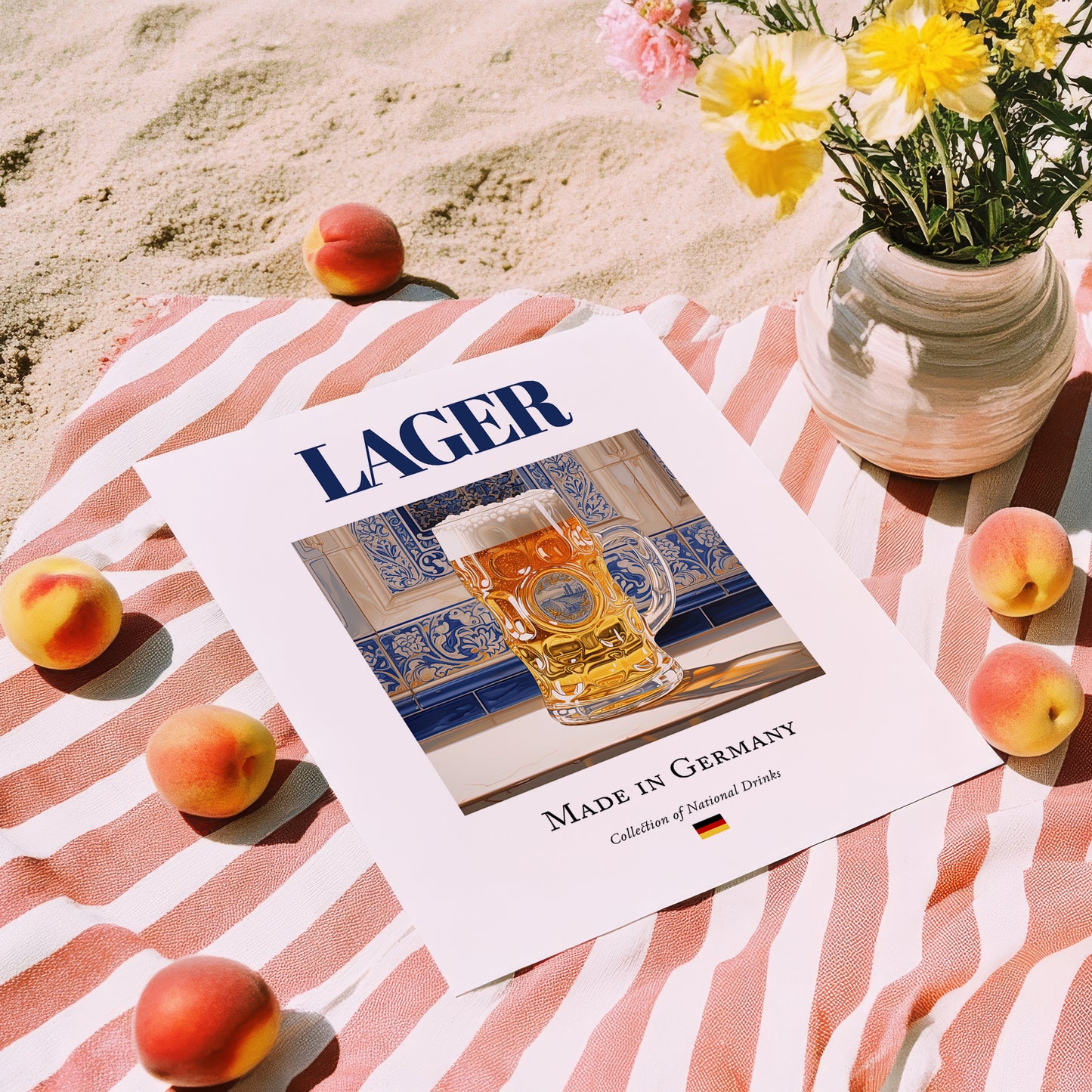 Lager – German Beer, Brauhaus Still Life, unframed on coastal sand