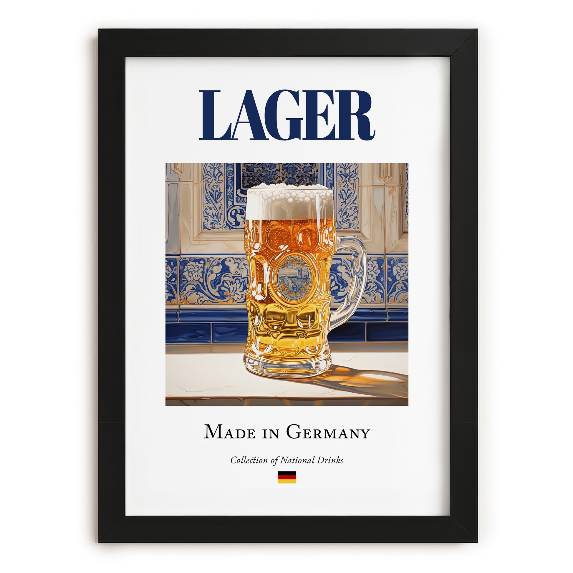 Lager – German Beer, Brauhaus Still Life, in sleek black frame