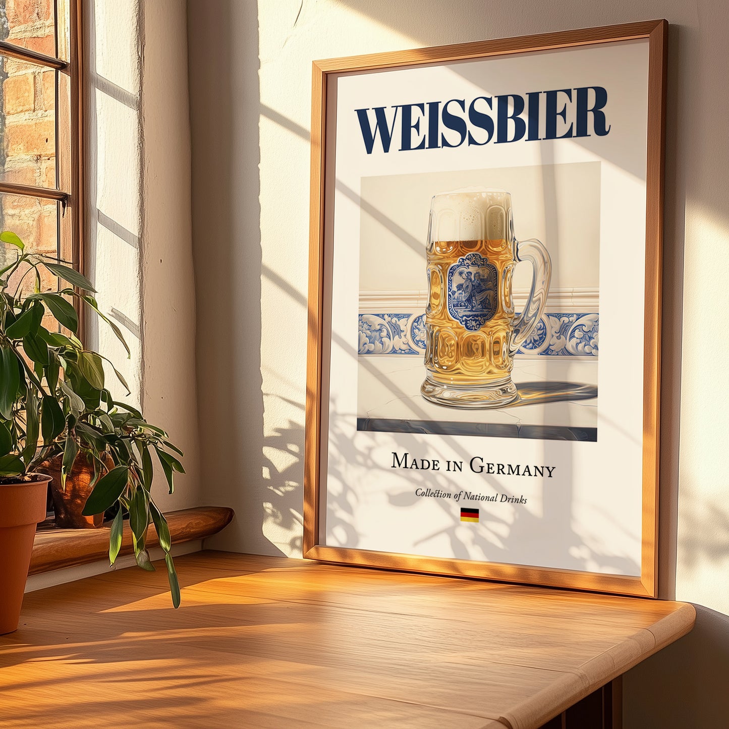Weissbier – German Beer, Brauhaus Painting, no-text version framed in wood