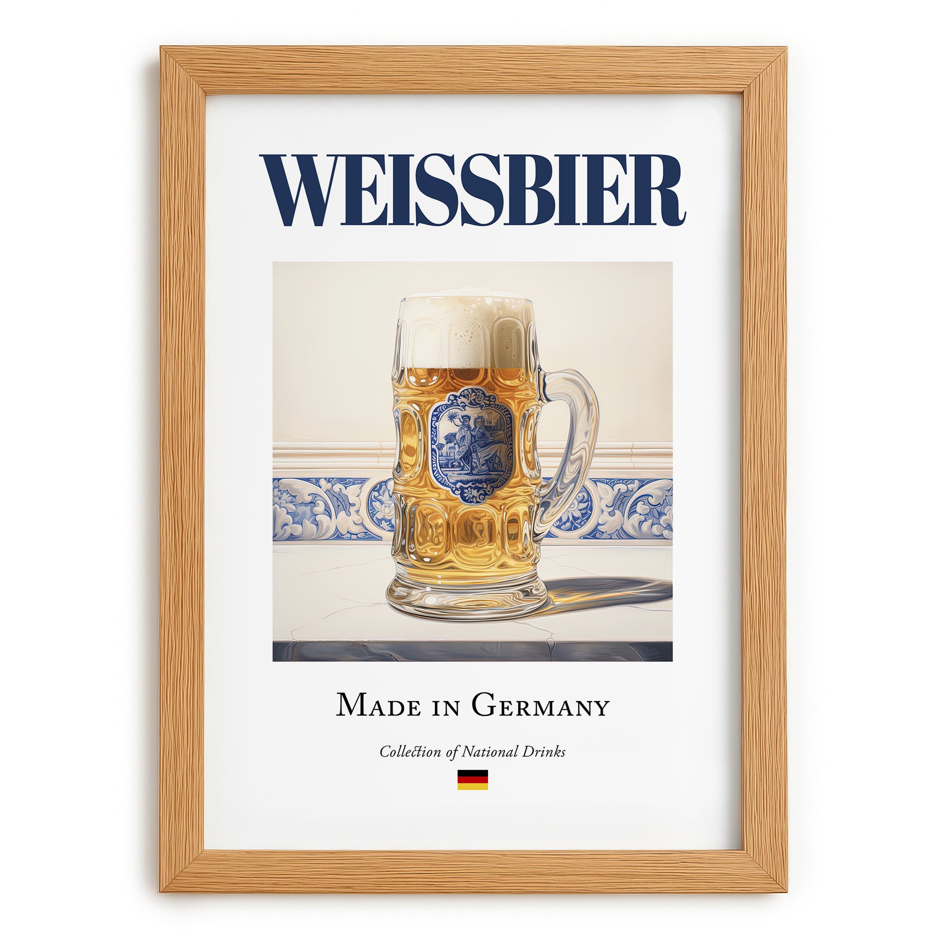Weissbier – German Beer, Brauhaus Painting, set in oak frame