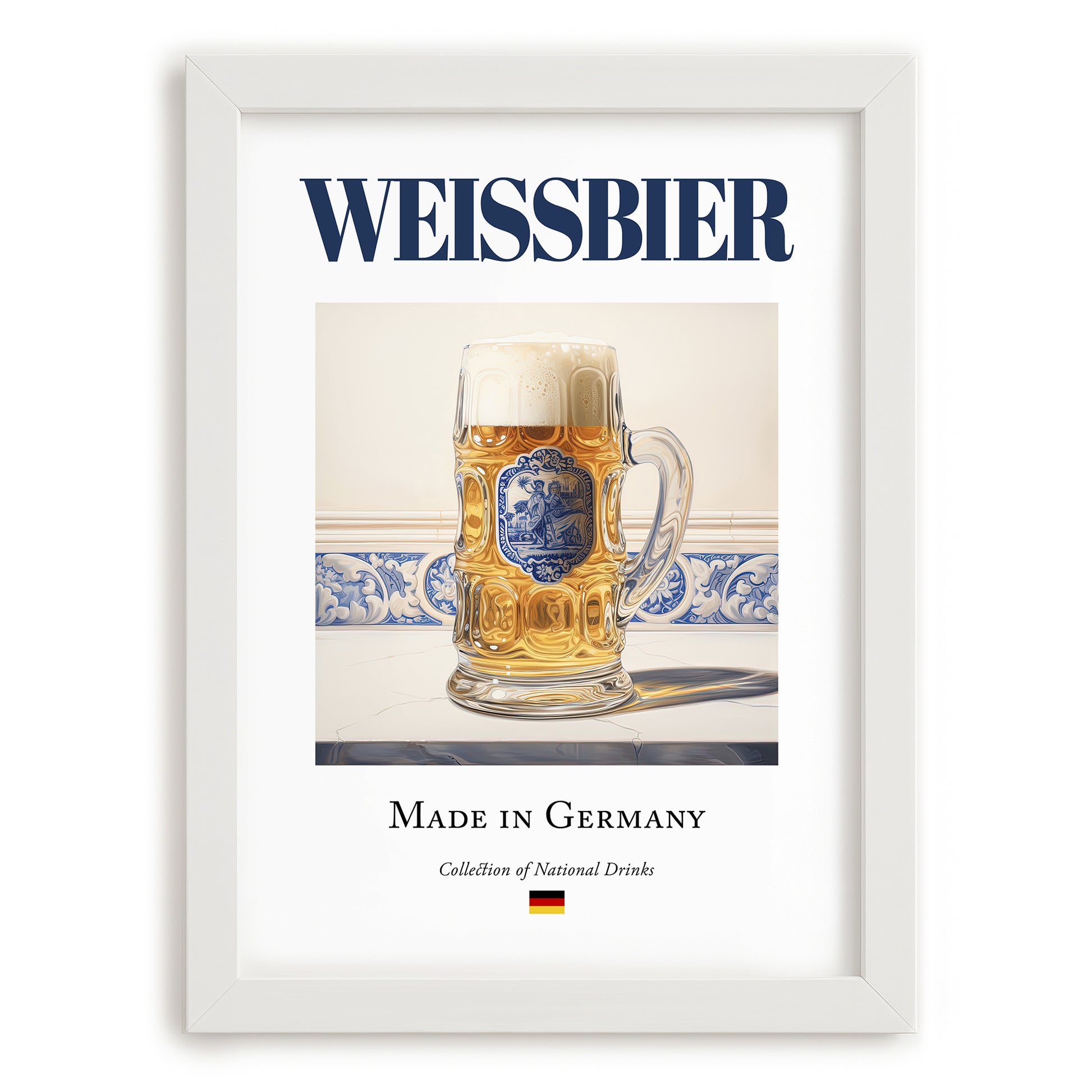 Weissbier – German Beer, Brauhaus Painting, placed in minimal white frame