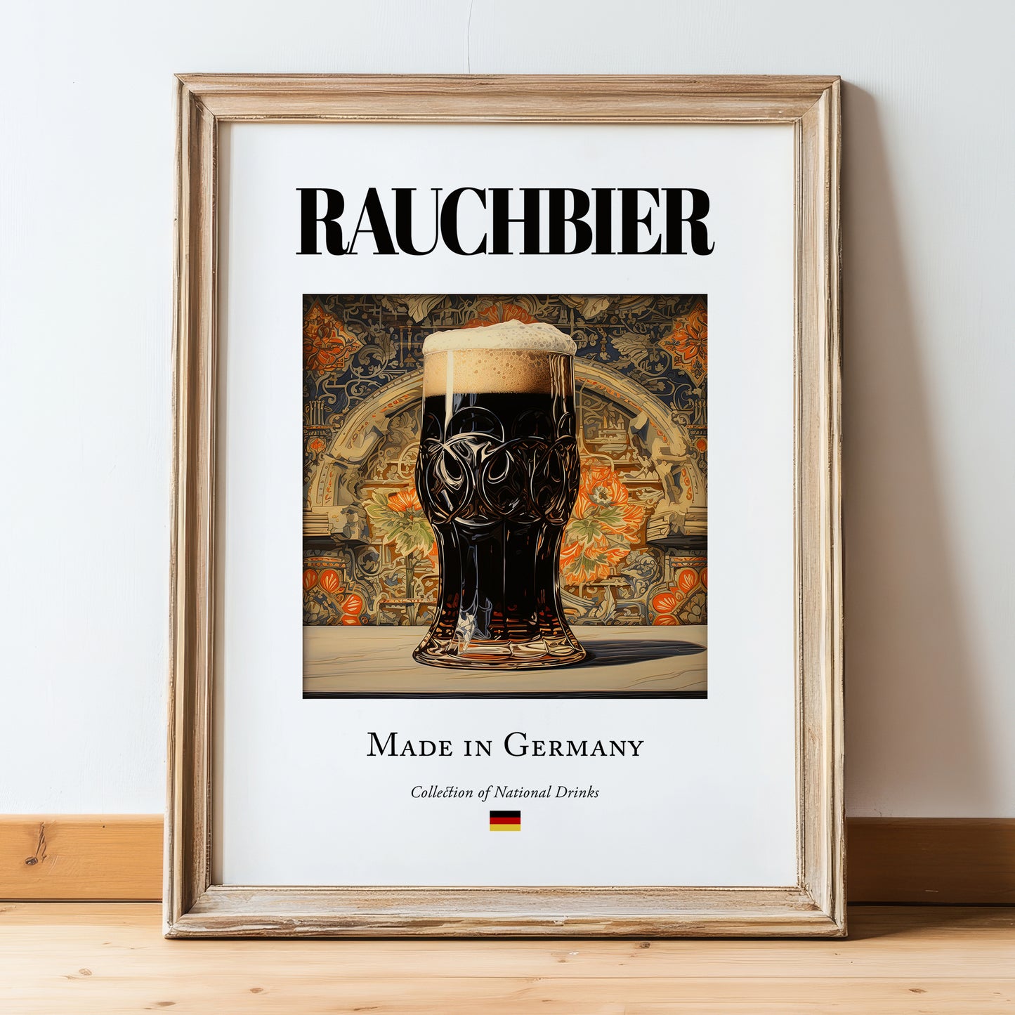 Rauchbier – German Beer, Brauhaus Wall Decor, in wooden frame leaning on the floor