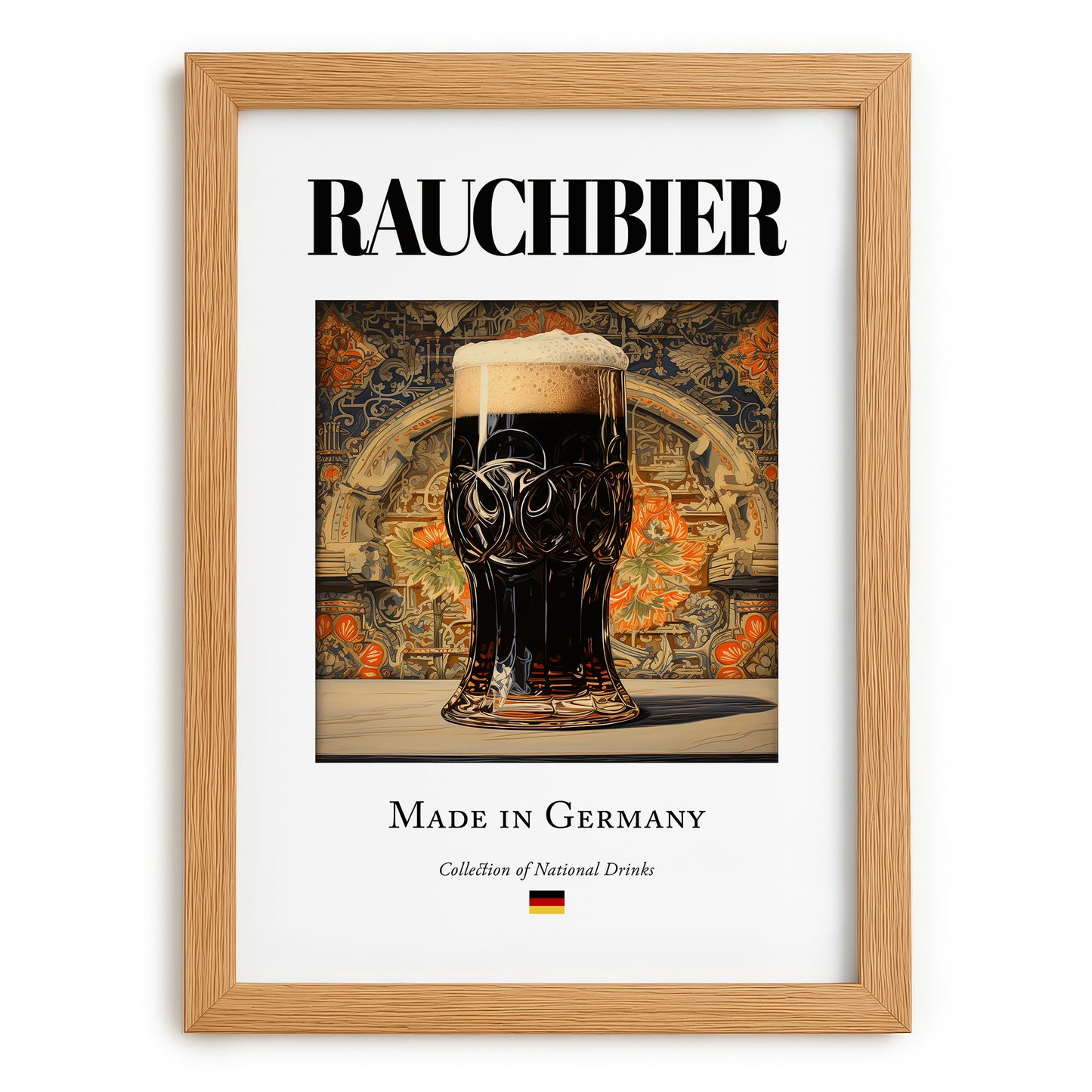 Rauchbier – German Beer, Brauhaus Wall Decor, set in oak frame