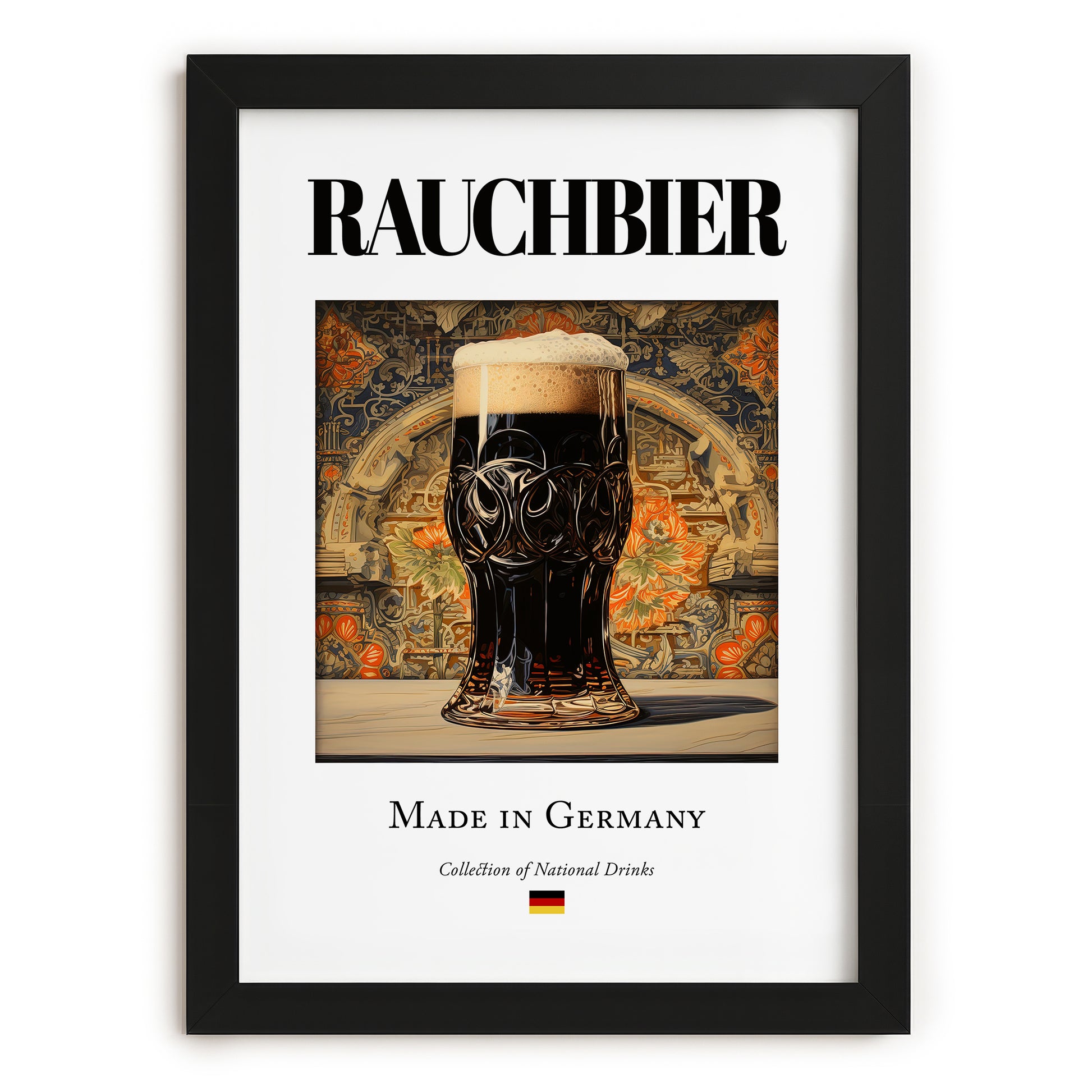 Rauchbier – German Beer, Brauhaus Wall Decor, in sleek black frame