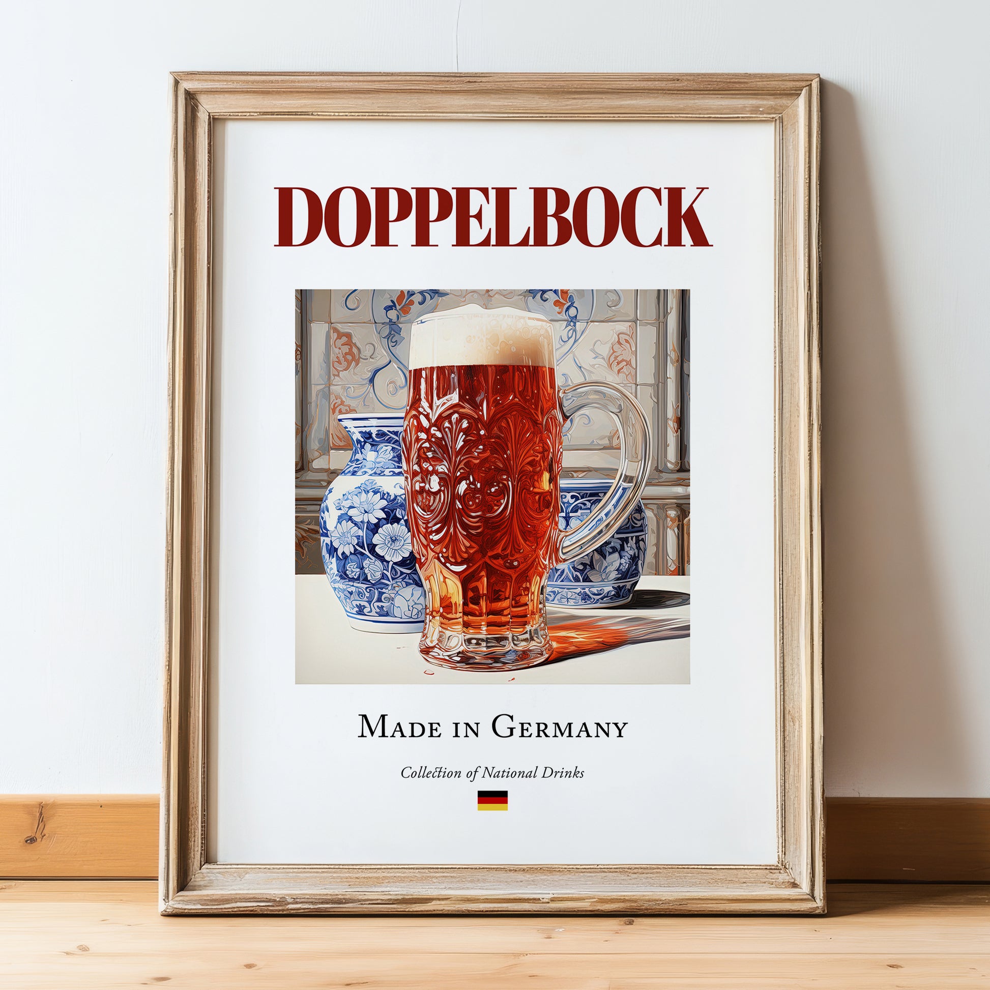 Doppelbock – German Beer, Gastropub Print, in wooden frame leaning on the floor