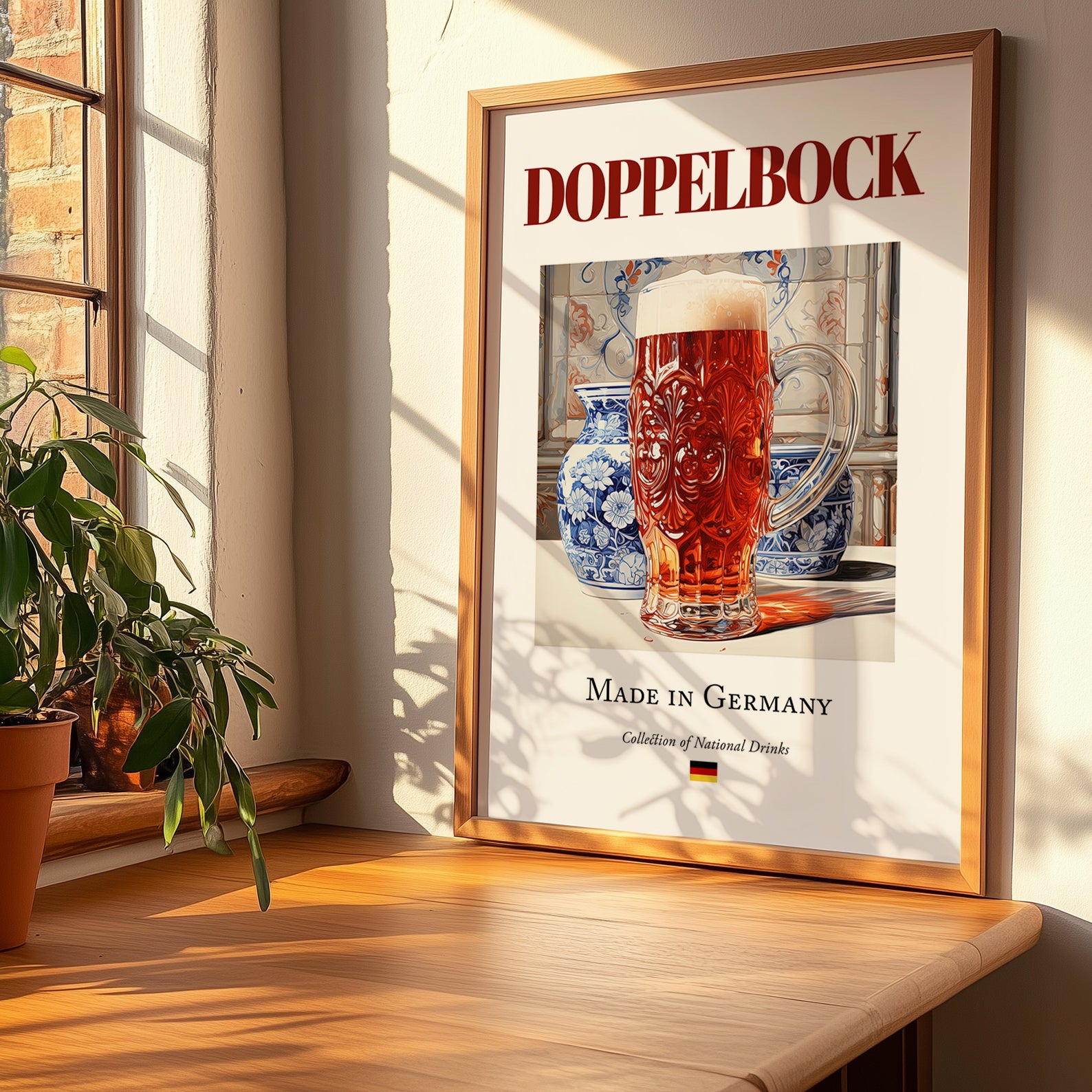 Doppelbock – German Beer, Gastropub Print, no-text version framed in wood