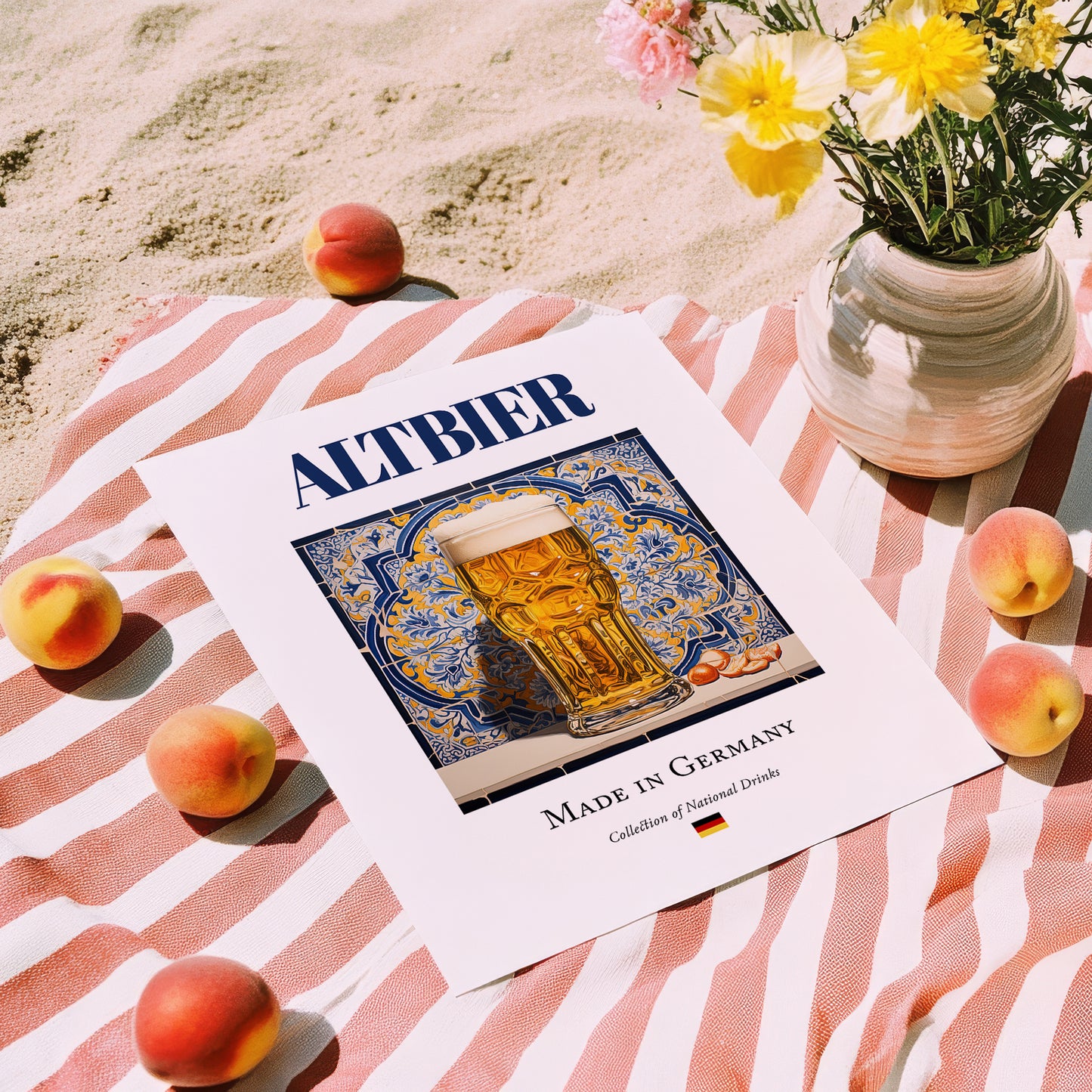 Altbier – German Beer, Craft Brewery Poster, unframed on coastal sand