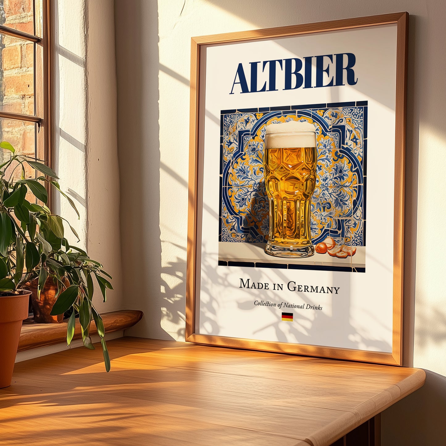 Altbier – German Beer, Craft Brewery Poster, no-text version framed in wood