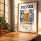 Pilsner – German Beer, Taproom Wall Art, no-text version framed in wood