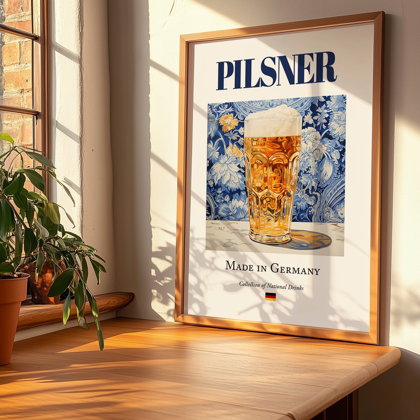 Pilsner – German Beer, Taproom Wall Art, no-text version framed in wood