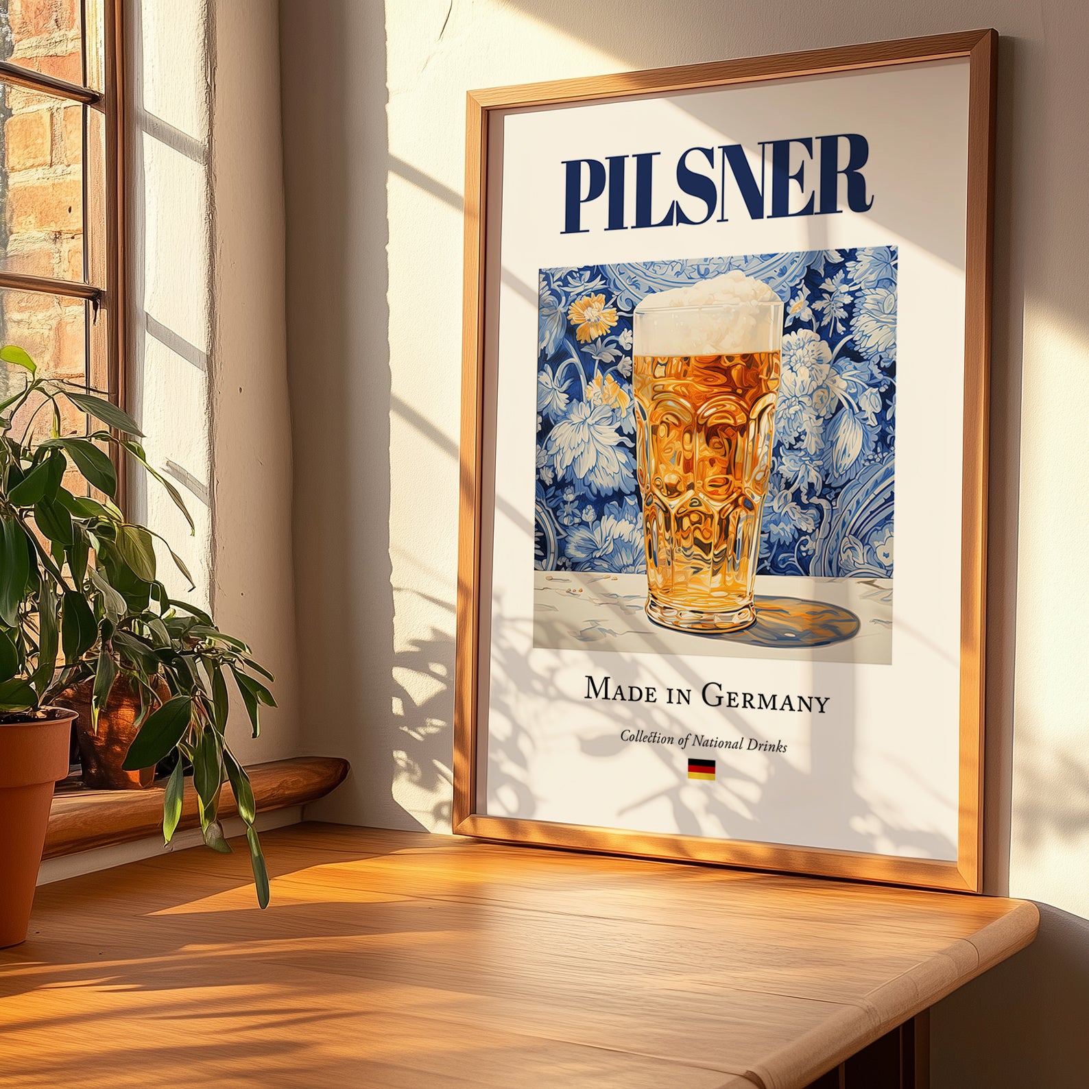 Pilsner – German Beer, Taproom Wall Art, no-text version framed in wood