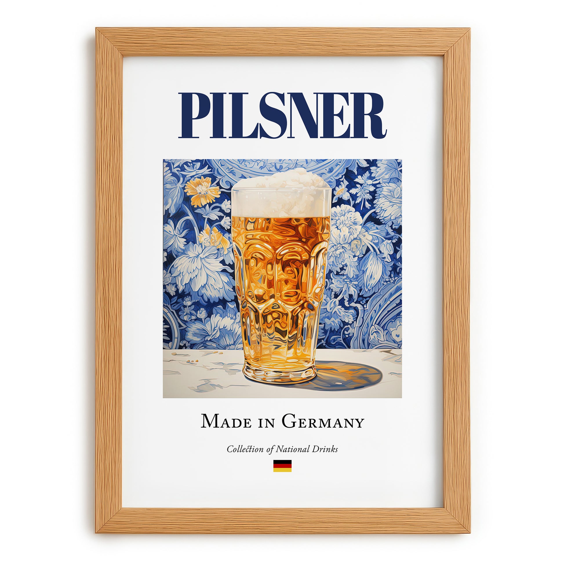 Pilsner – German Beer, Taproom Wall Art, set in oak frame