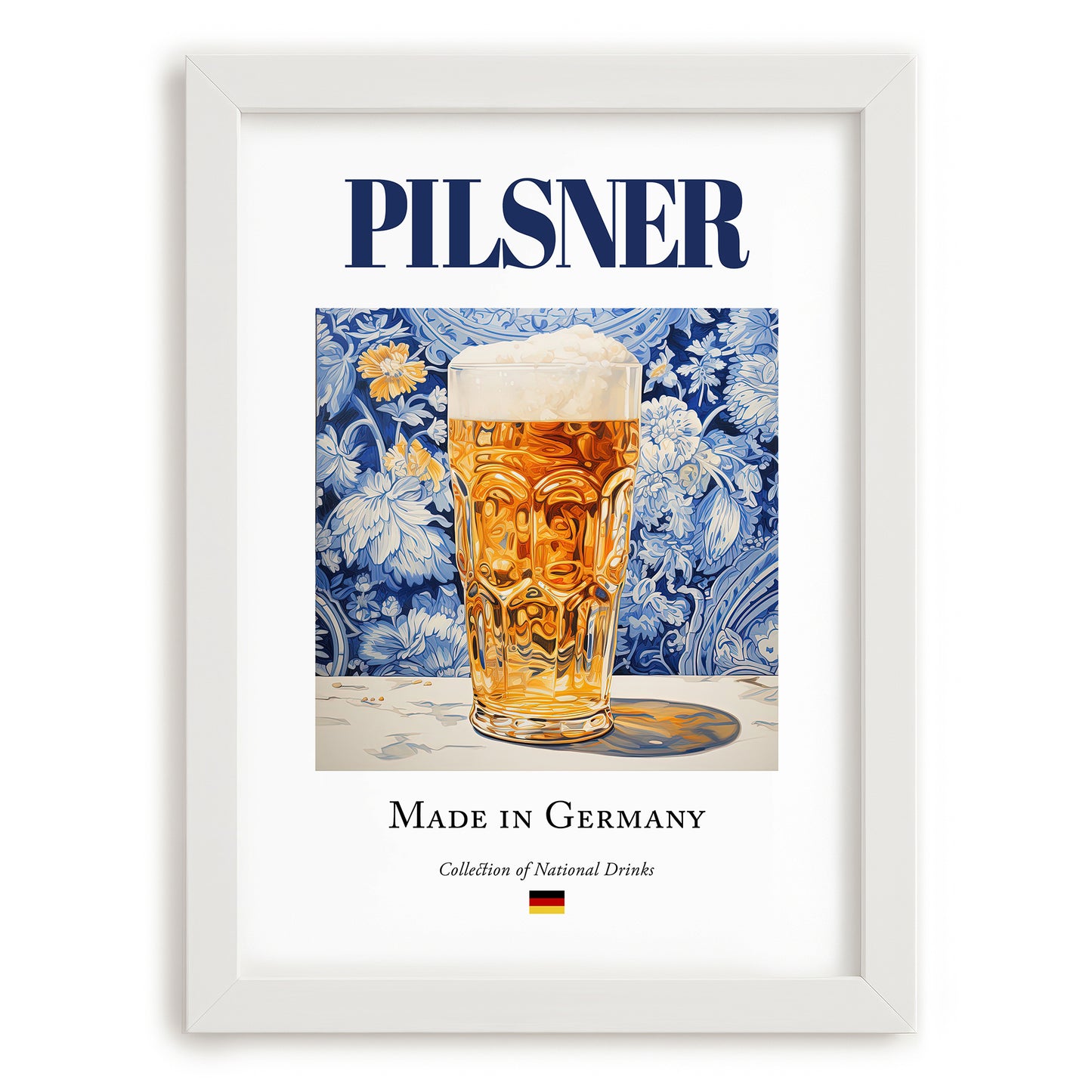 Pilsner – German Beer, Taproom Wall Art, placed in minimal white frame