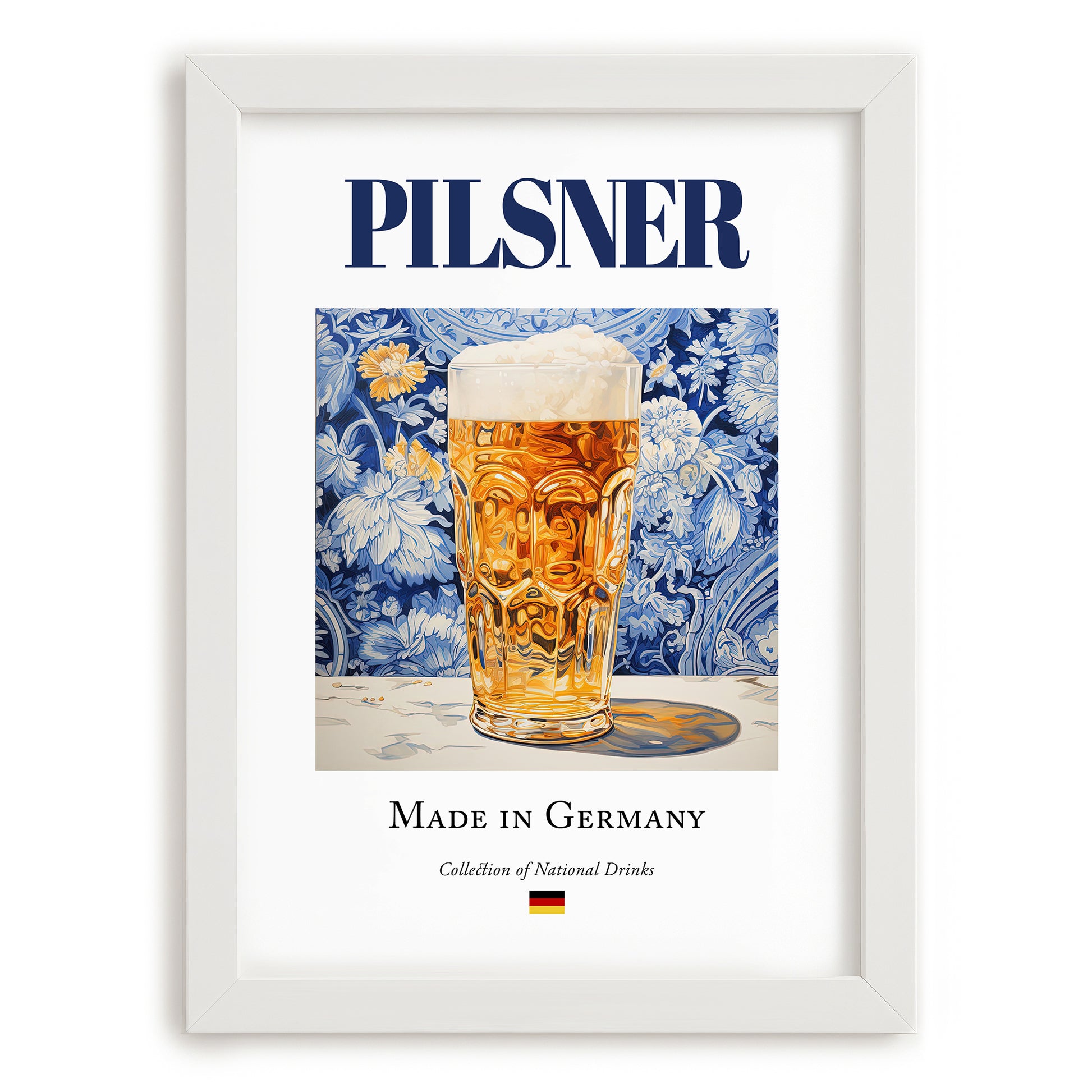Pilsner – German Beer, Taproom Wall Art, placed in minimal white frame