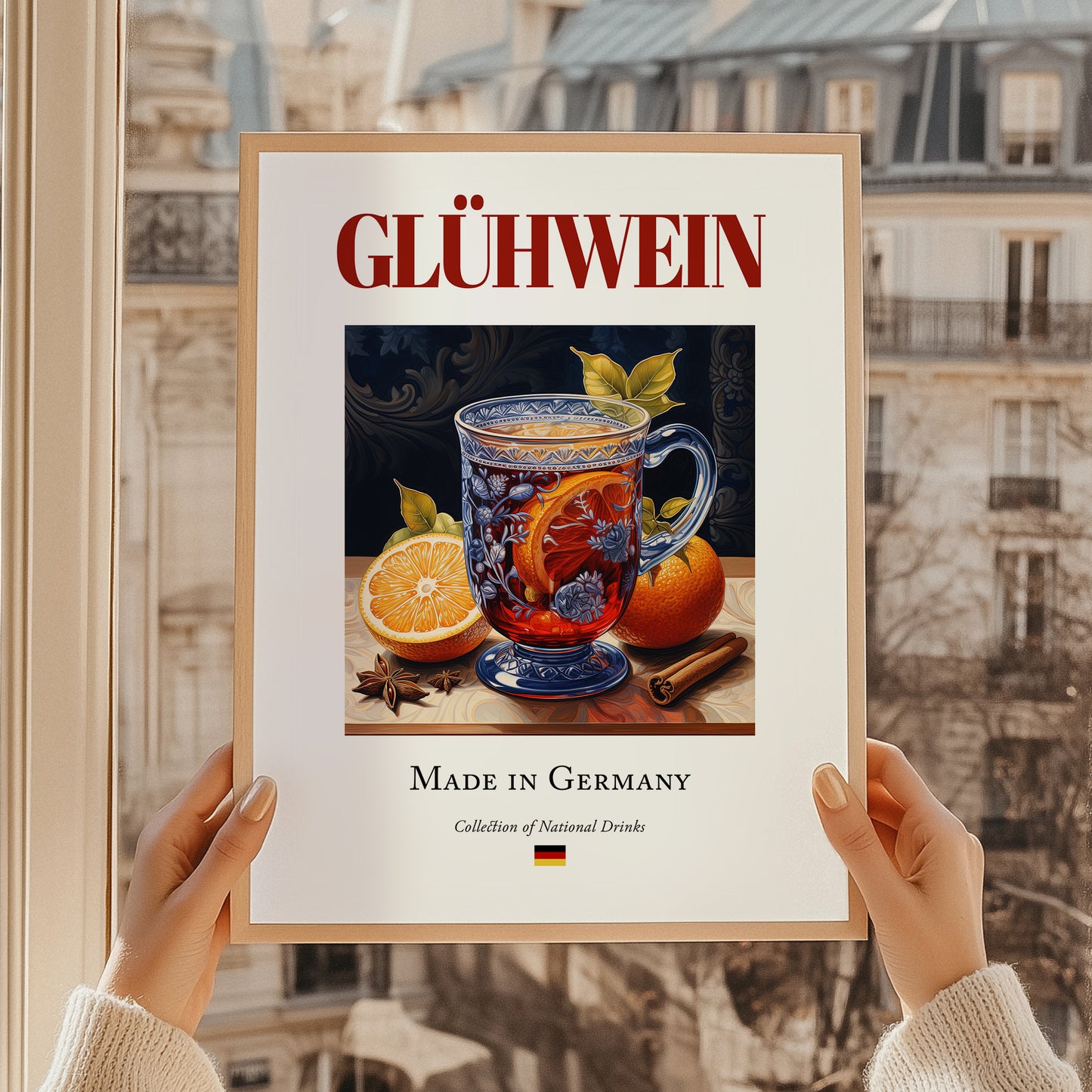 Glühwein – German Beverage Drink, Cocktail Lounge Still Life, styled in a charming Paris street view