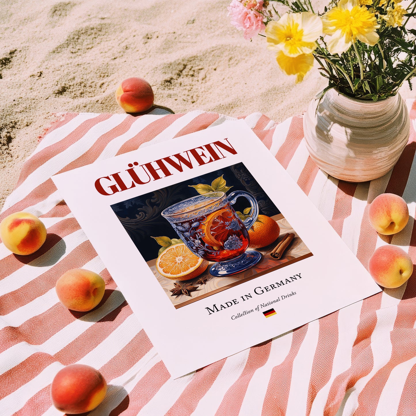 Glühwein – German Beverage Drink, Cocktail Lounge Still Life, unframed on coastal sand