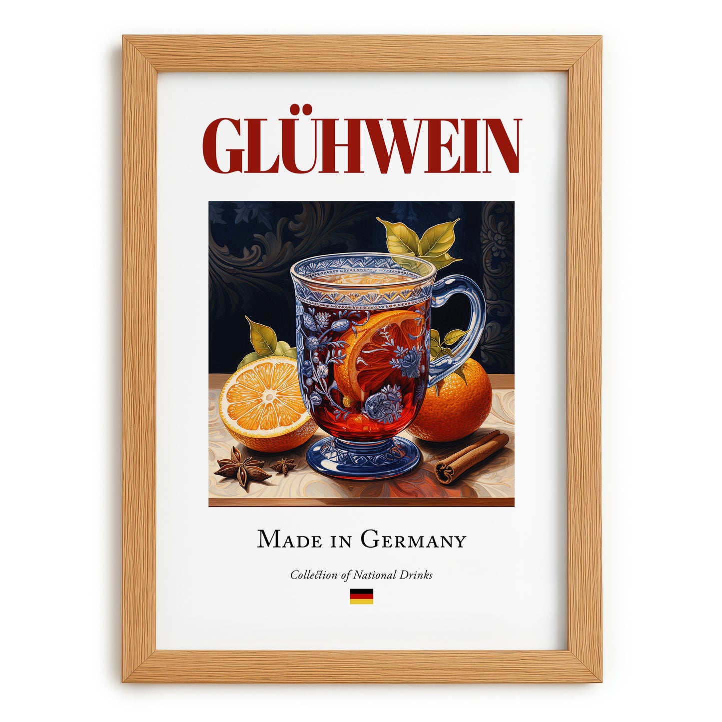 Glühwein – German Beverage Drink, Cocktail Lounge Still Life, set in oak frame