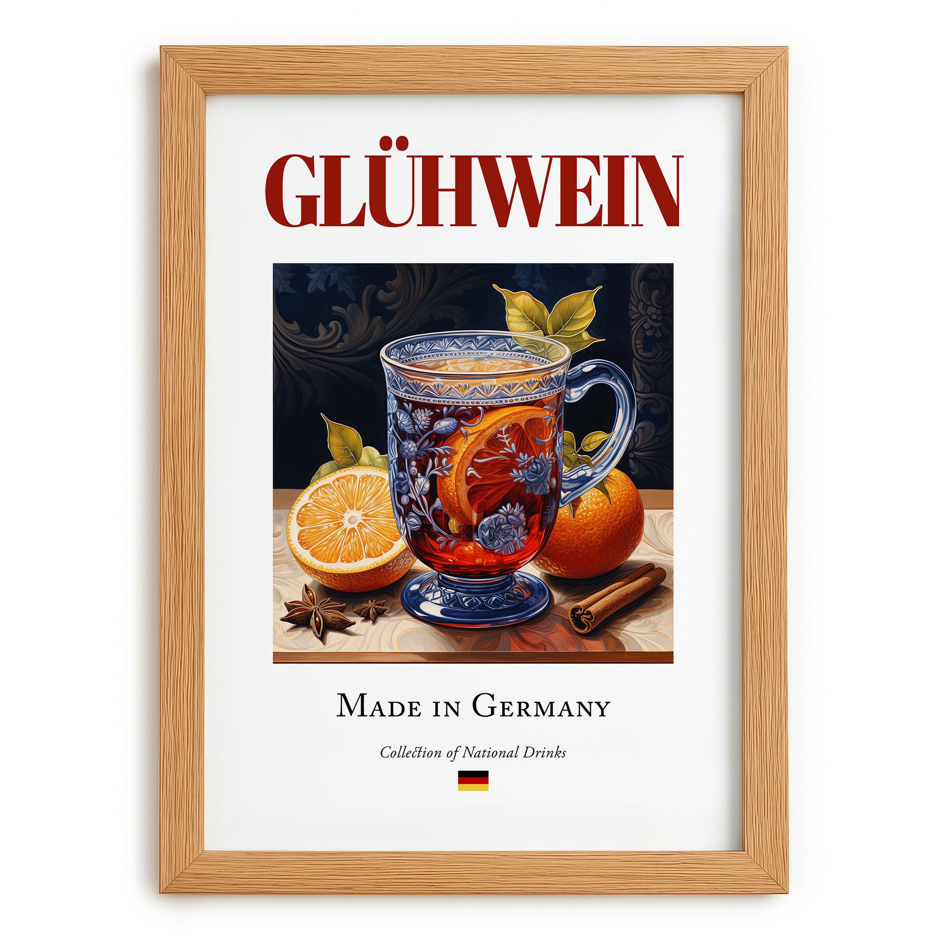 Glühwein – German Beverage Drink, Cocktail Lounge Still Life, set in oak frame