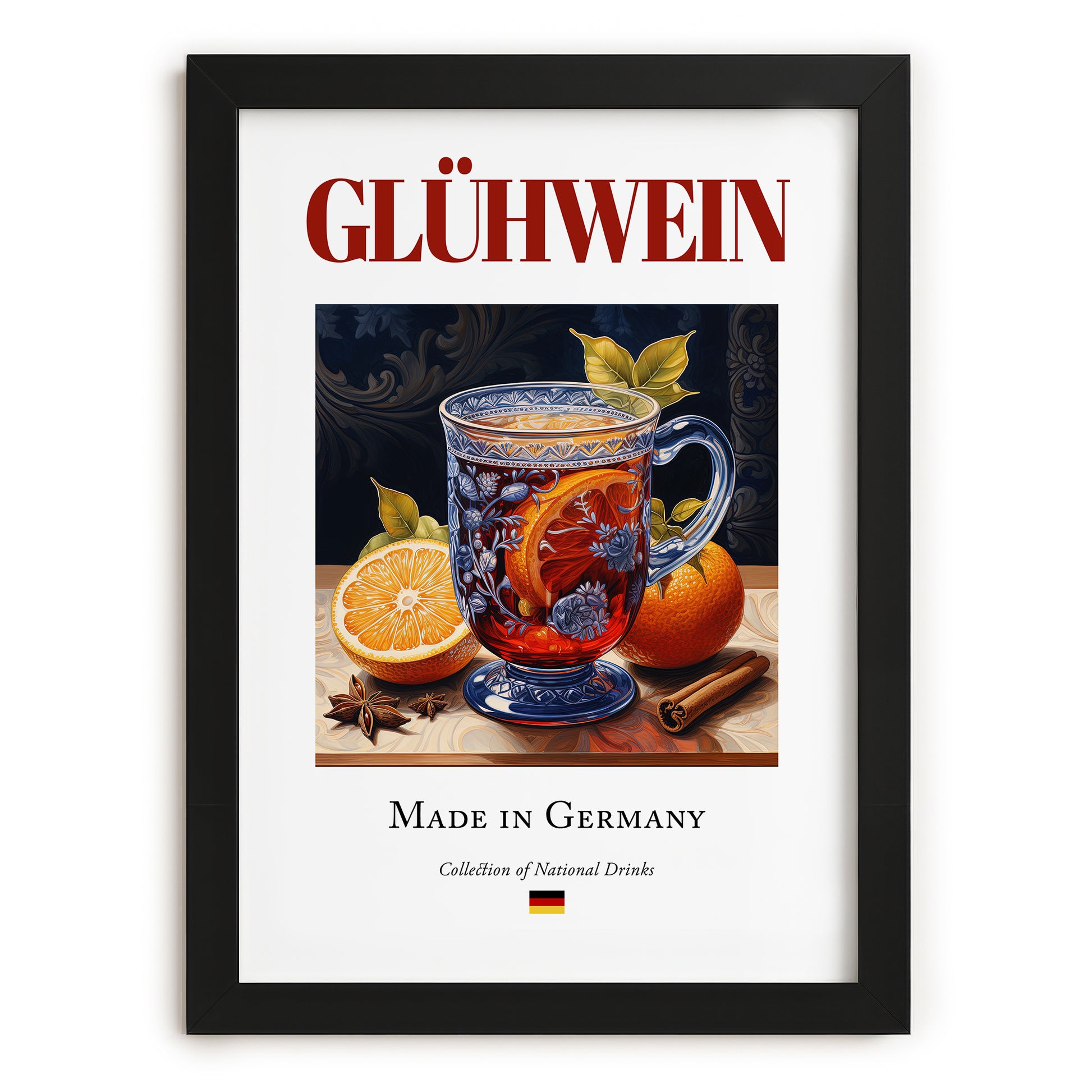 Glühwein – German Beverage Drink, Cocktail Lounge Still Life, in sleek black frame