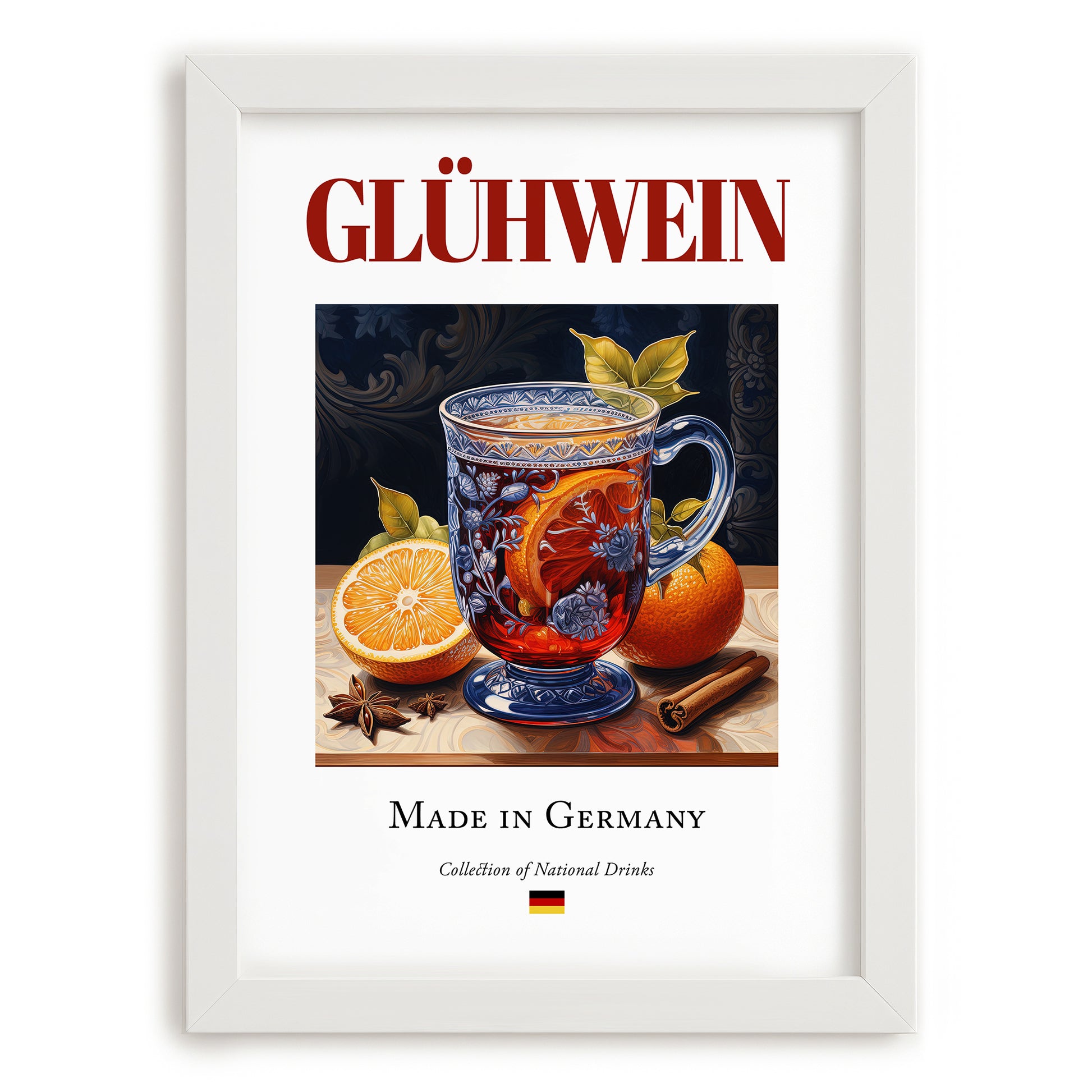 Glühwein – German Beverage Drink, Cocktail Lounge Still Life, placed in minimal white frame