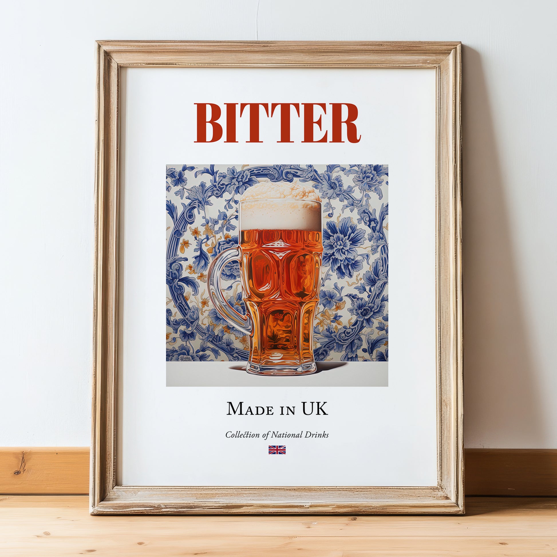 Bitter – English Beer, Brauhaus Poster, in wooden frame leaning on the floor