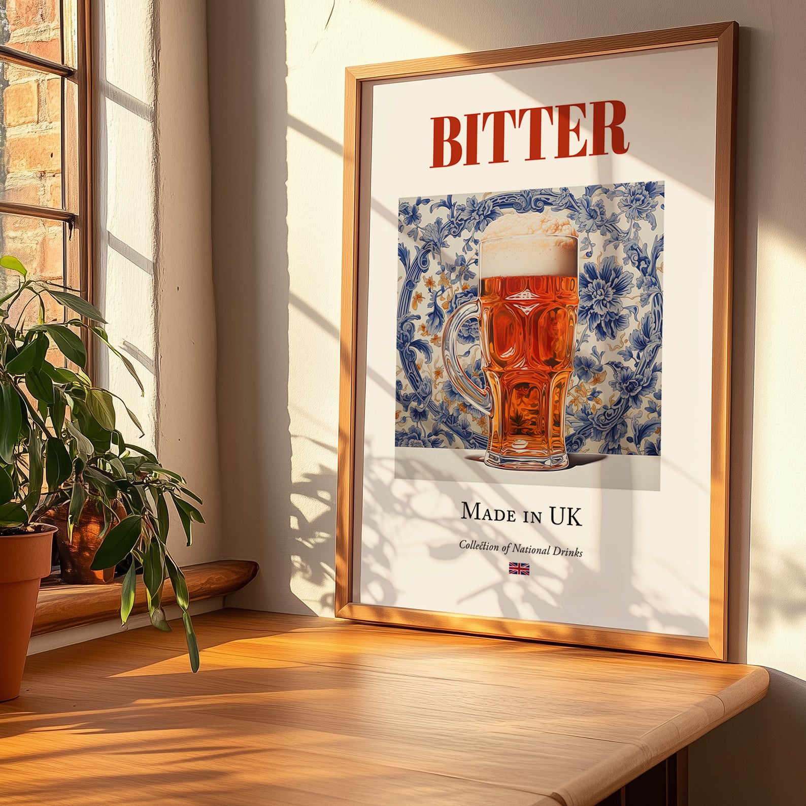 Bitter – English Beer, Brauhaus Poster, no-text version framed in wood