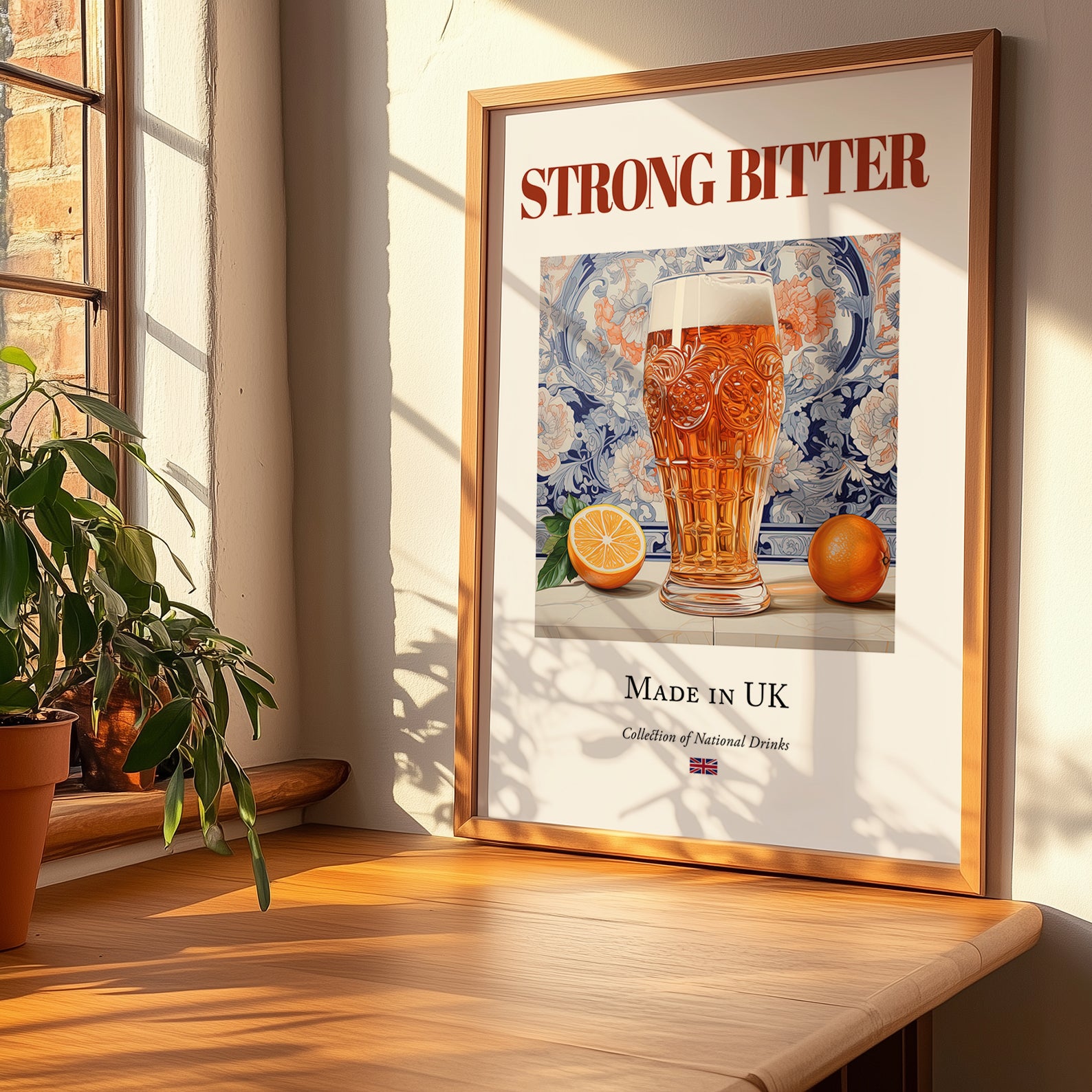 Strong Bitter – English Beer, Sports Bar Poster, no-text version framed in wood