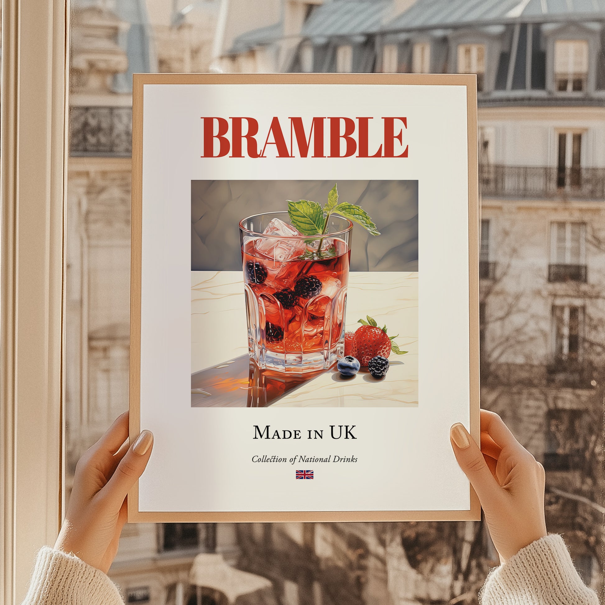 Bramble – English Cocktail Drink, Speakeasy Wall Art, styled in a charming Paris street view