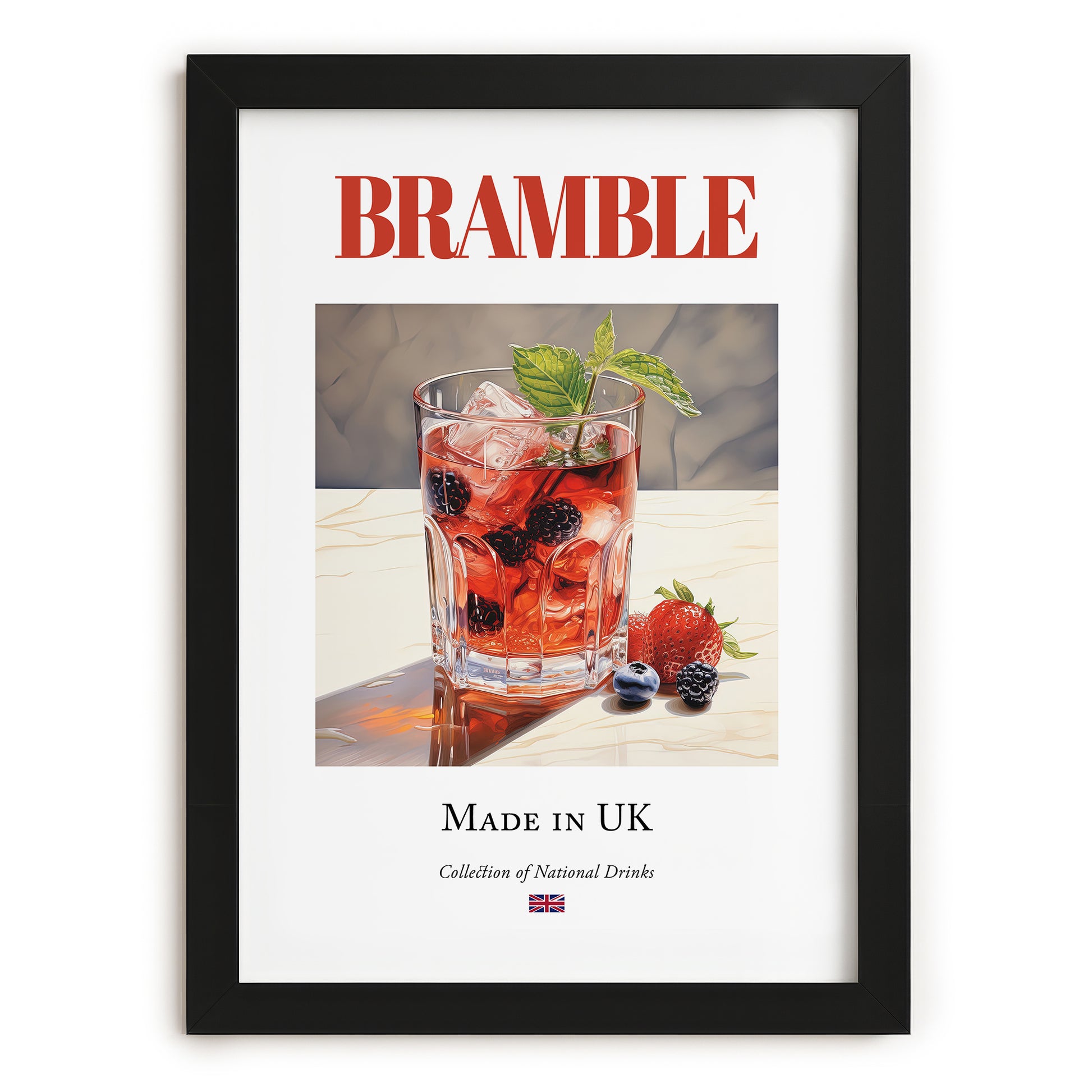 Bramble – English Cocktail Drink, Speakeasy Wall Art, in sleek black frame