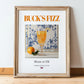 Buck's Fizz – English Cocktail Drink, Rooftop Terrace Wall Art, in wooden frame leaning on the floor