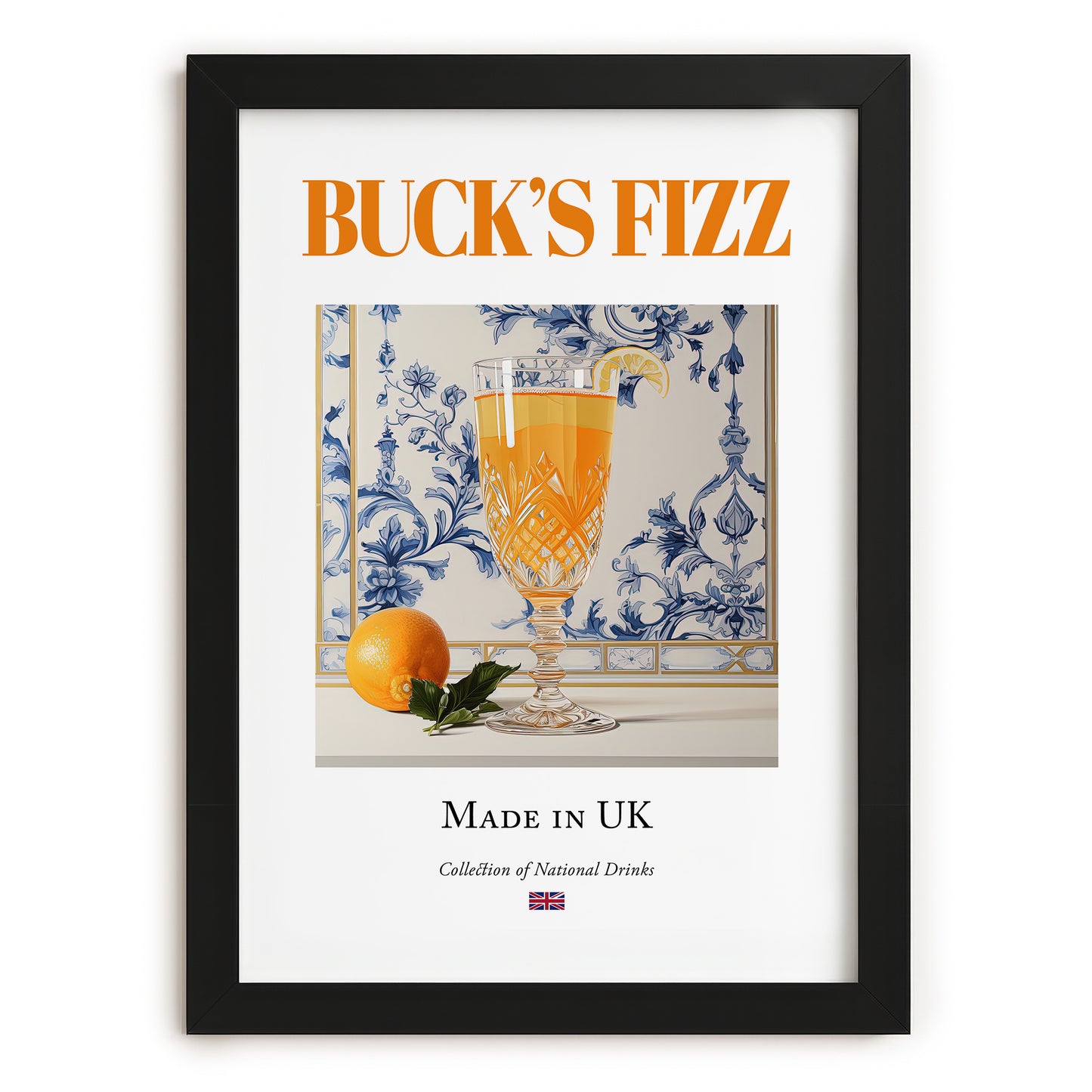 Buck's Fizz – English Cocktail Drink, Rooftop Terrace Wall Art, in sleek black frame