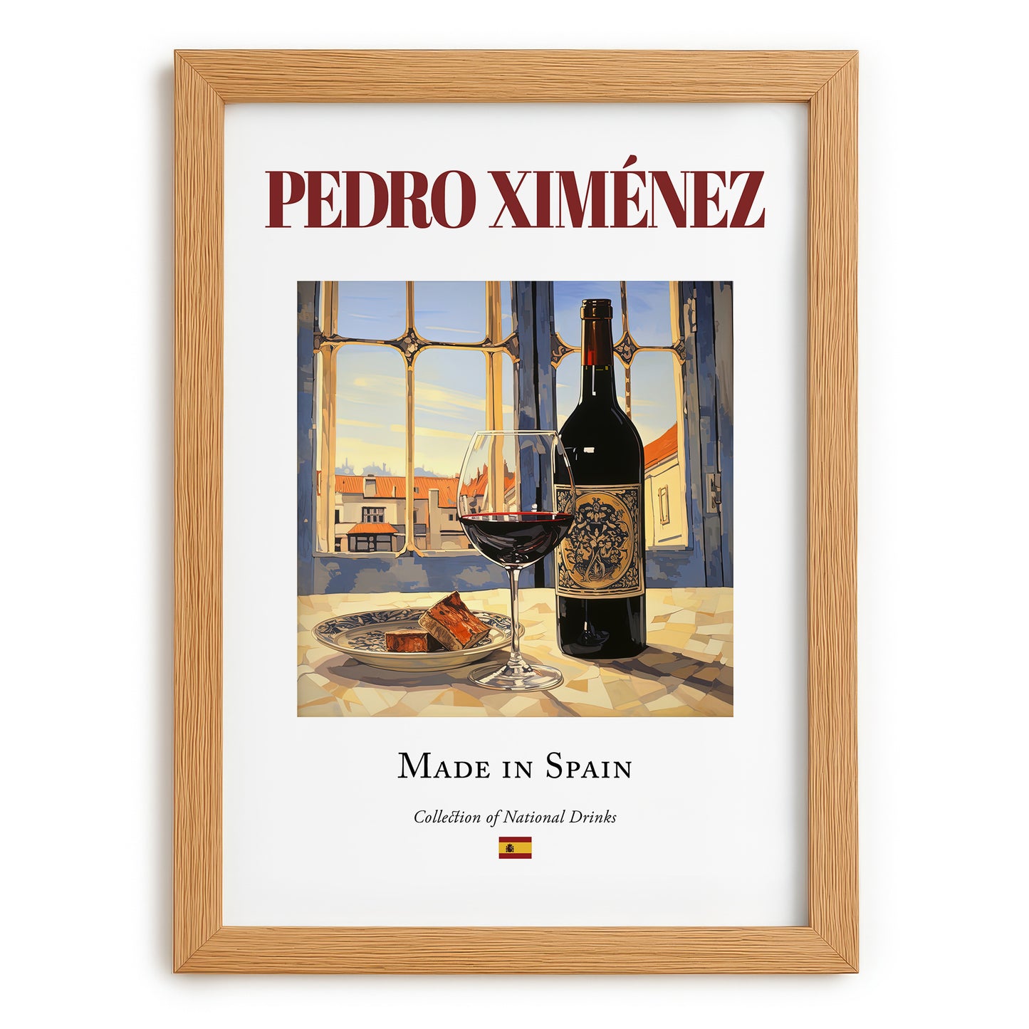 Pedro Ximénez – Spanish Dessert Wine, Tasting Room Wall Decor, set in oak frame