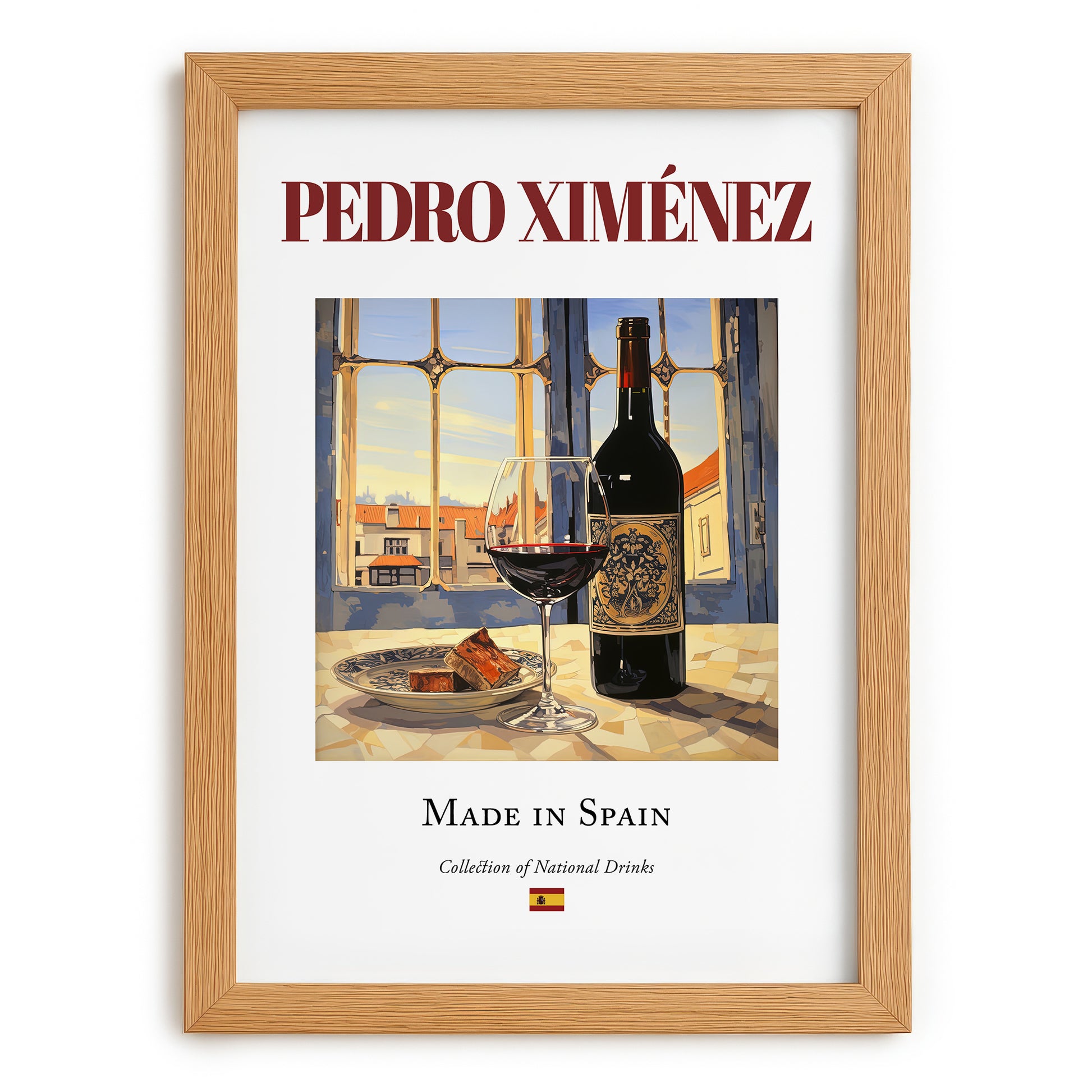 Pedro Ximénez – Spanish Dessert Wine, Tasting Room Wall Decor, set in oak frame