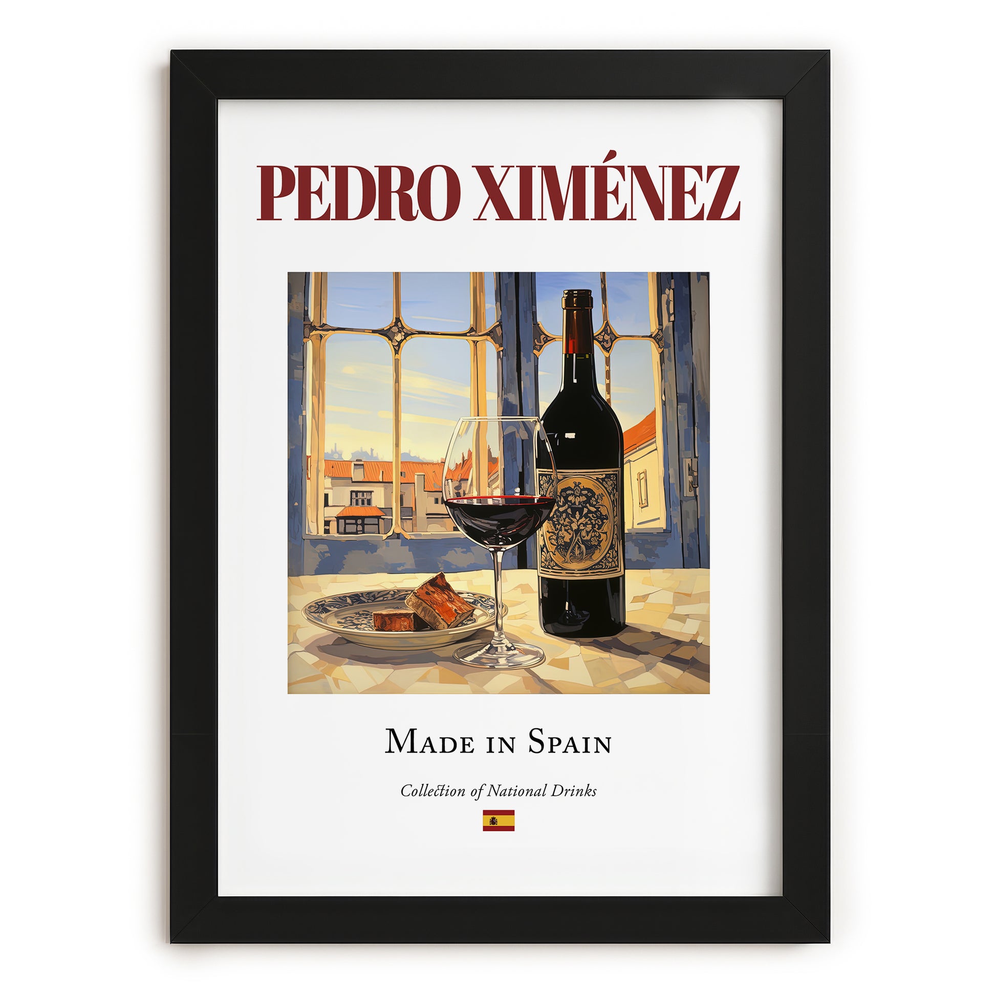 Pedro Ximénez – Spanish Dessert Wine, Tasting Room Wall Decor, in sleek black frame
