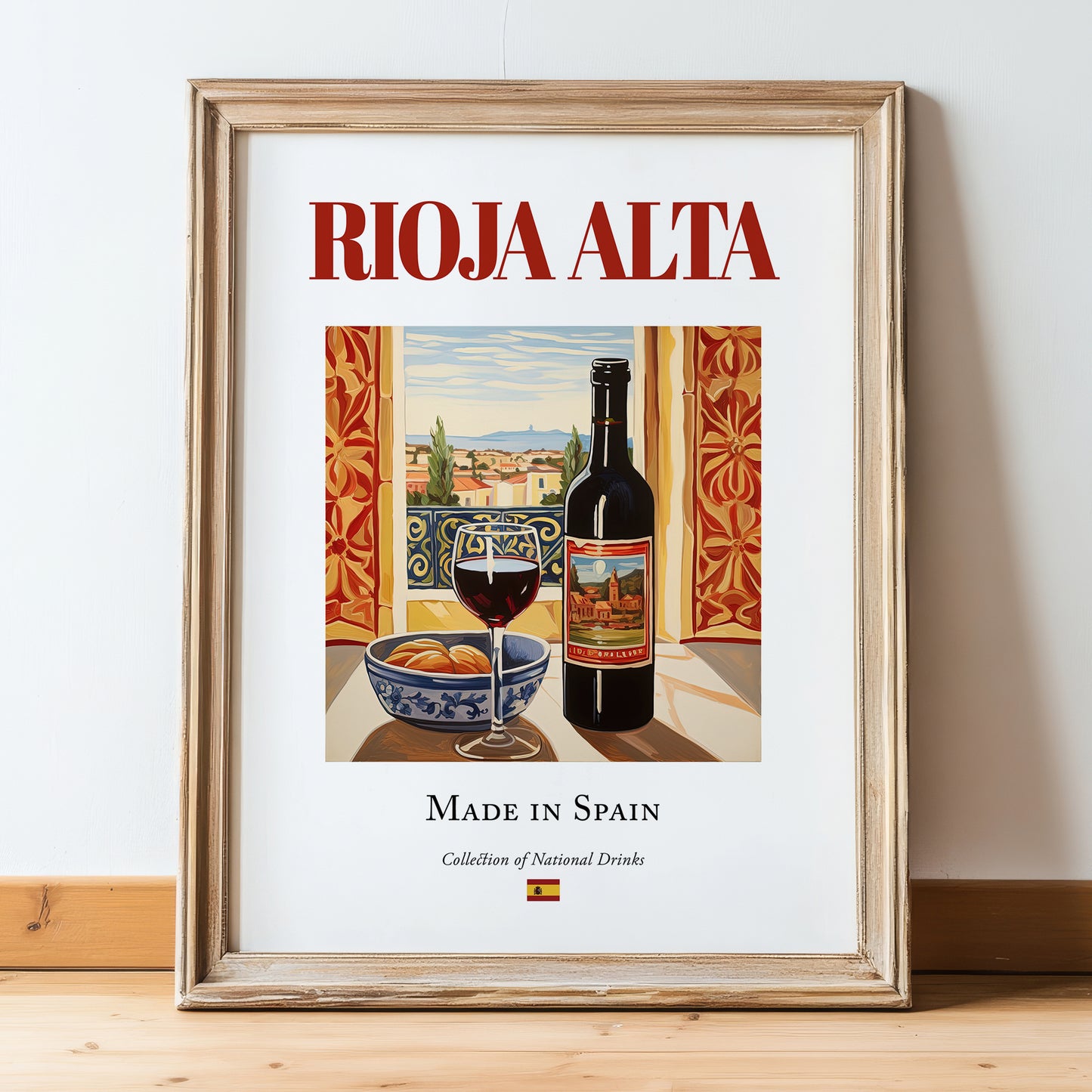 Rioja Alta – Spanish Red Wine, Bodega Poster, in wooden frame leaning on the floor