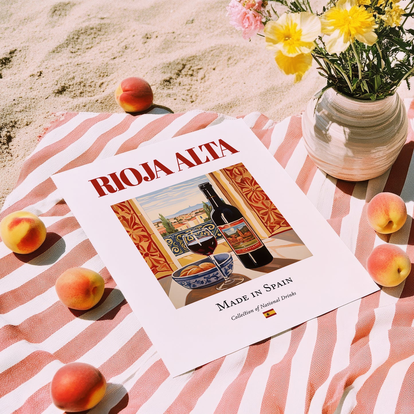 Rioja Alta – Spanish Red Wine, Bodega Poster, unframed on coastal sand