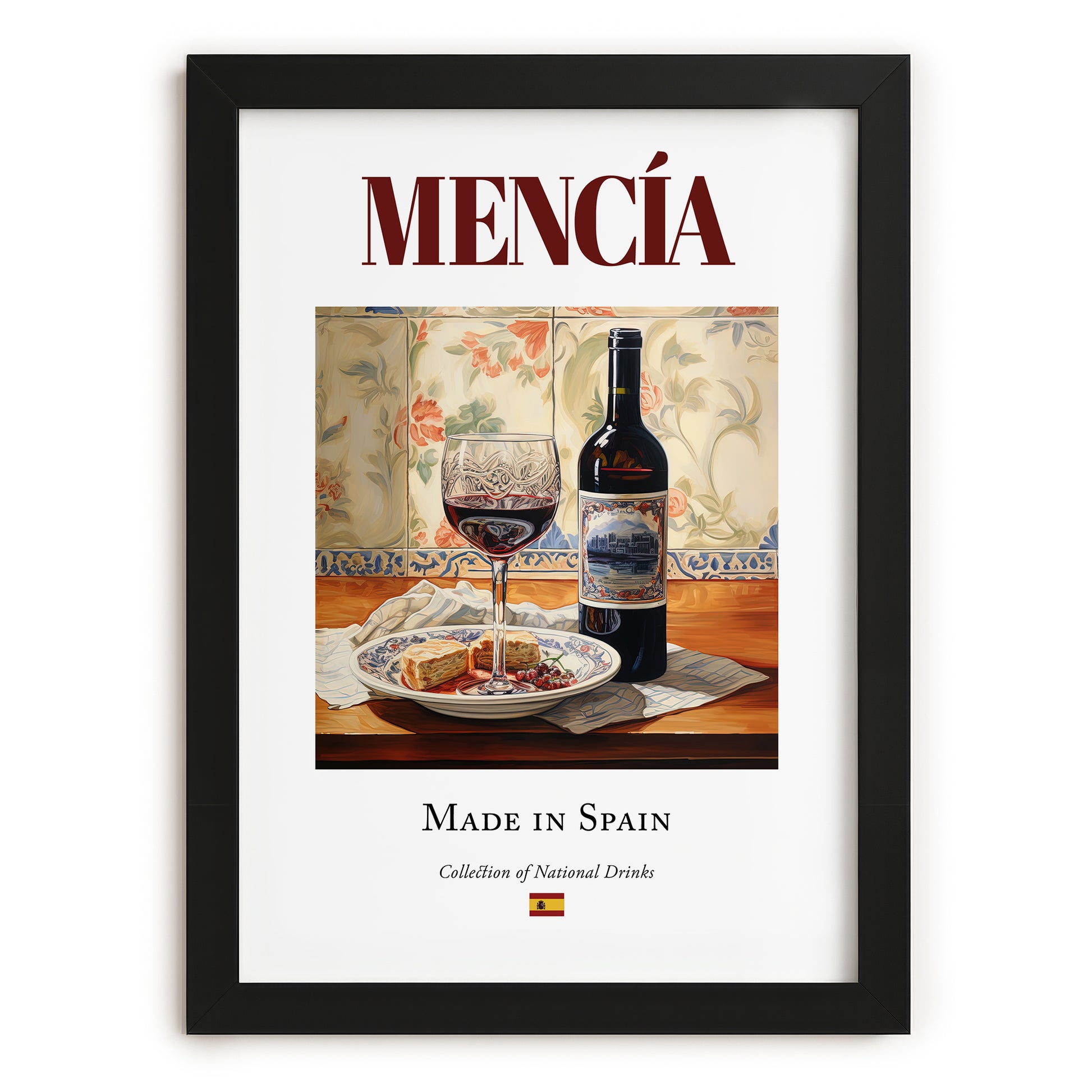 Mencía – Spanish Red Wine, Wine Bar Poster, in sleek black frame