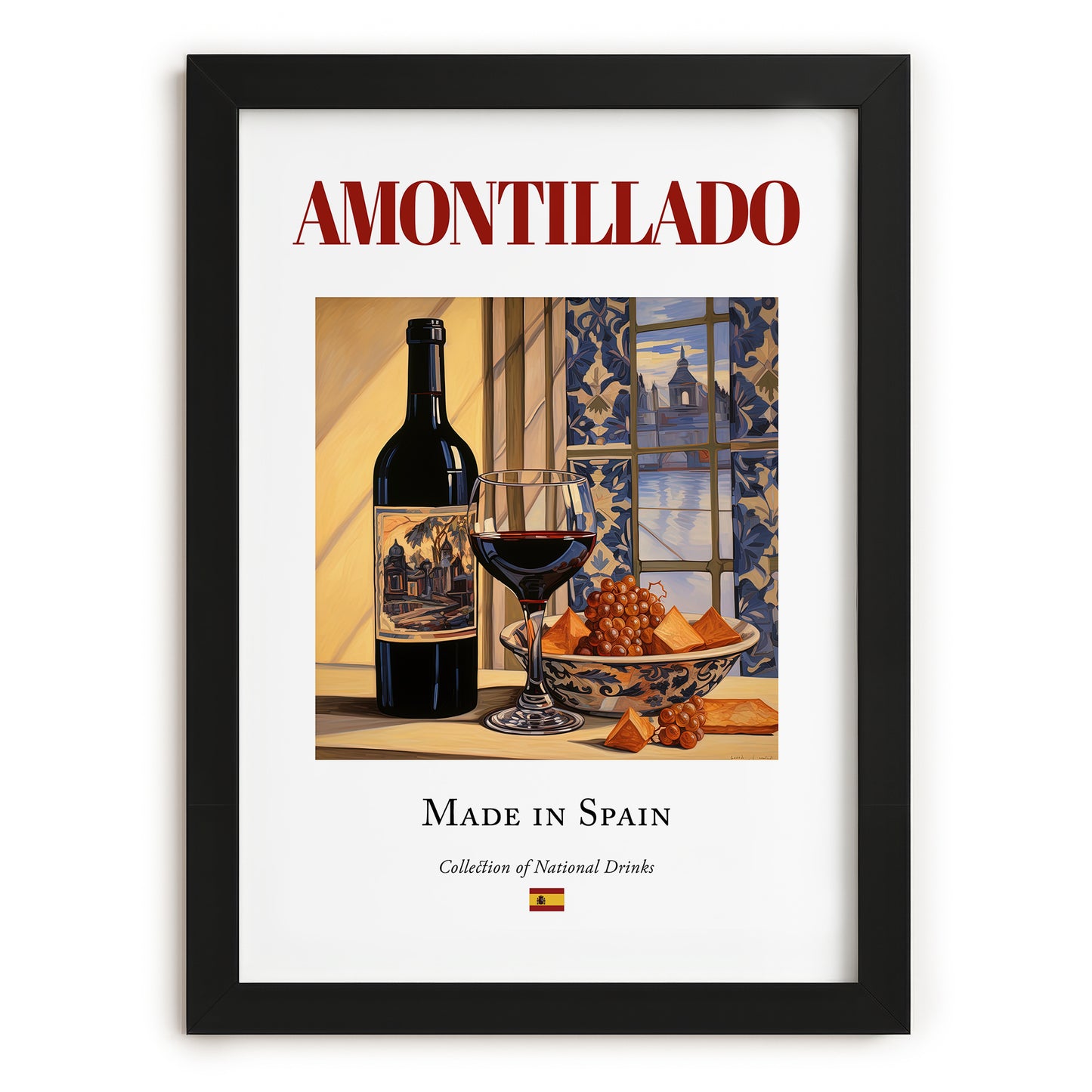 Amontillado – Spanish Dessert Wine, Wine Bar Poster, in sleek black frame