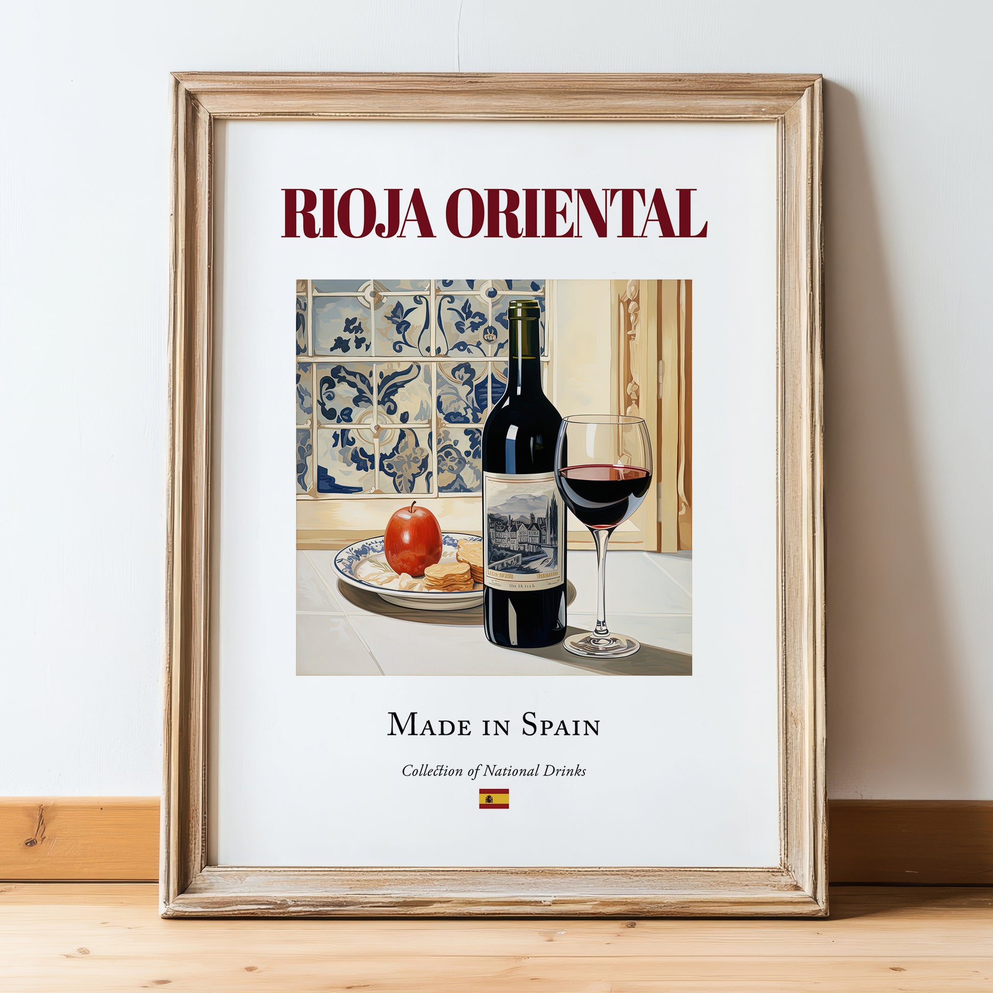 Rioja Oriental – Spanish Red Wine, Enoteca Painting, in wooden frame leaning on the floor