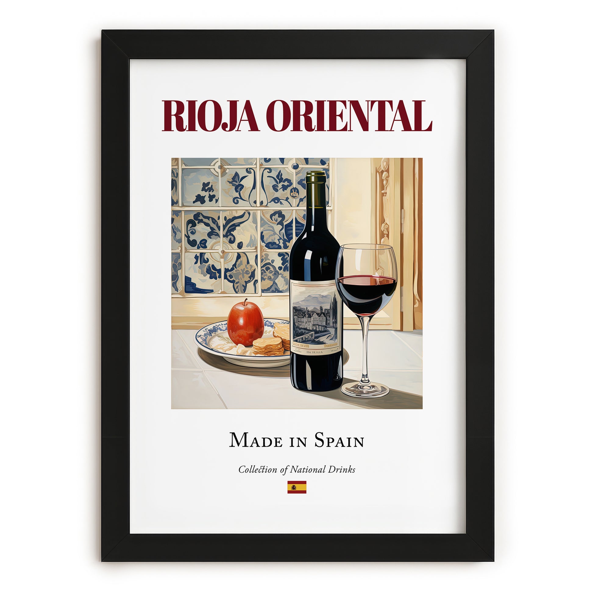 Rioja Oriental – Spanish Red Wine, Enoteca Painting, in sleek black frame
