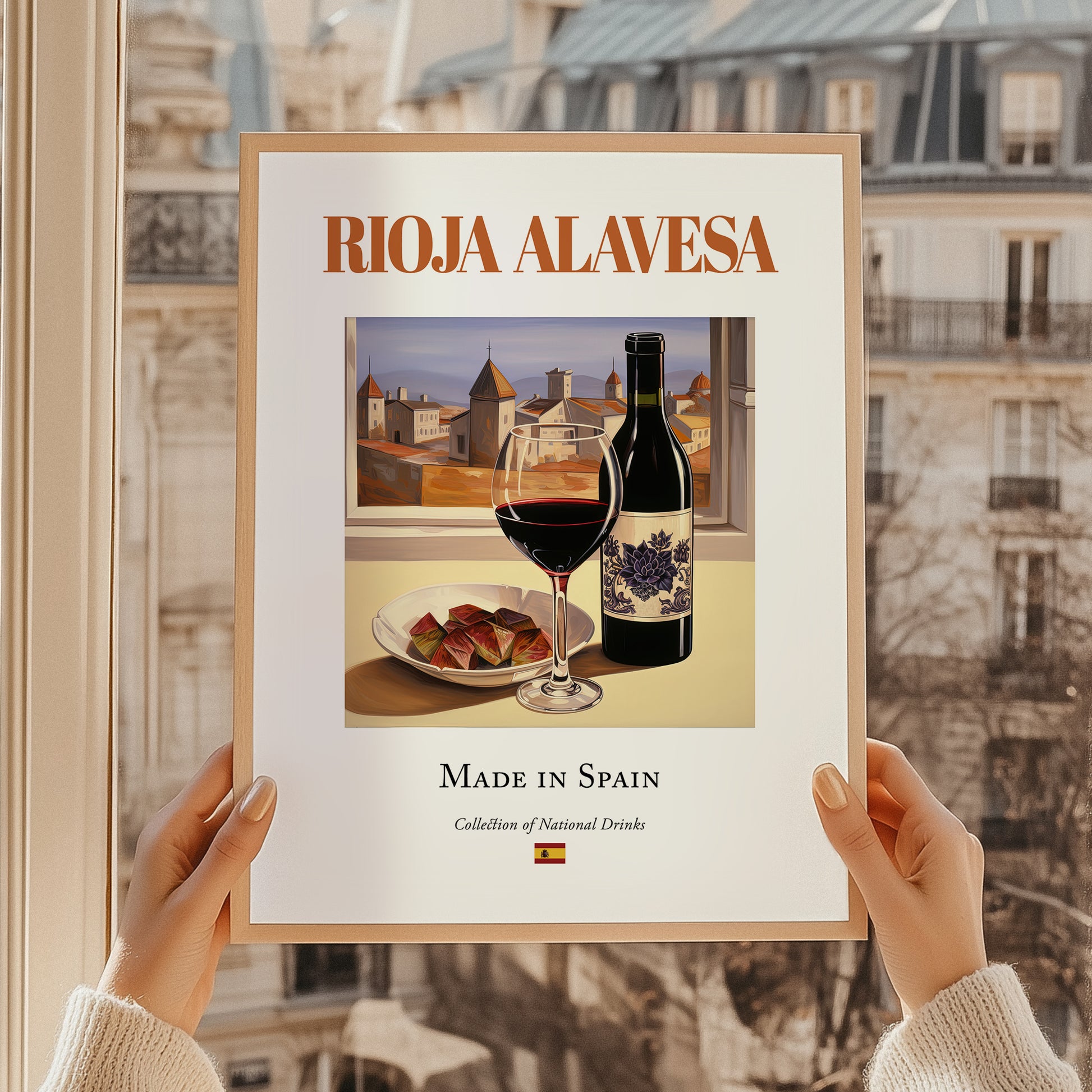 Rioja Alavesa – Spanish Red Wine, Vineyard Terrace Print, styled in a charming Paris street view